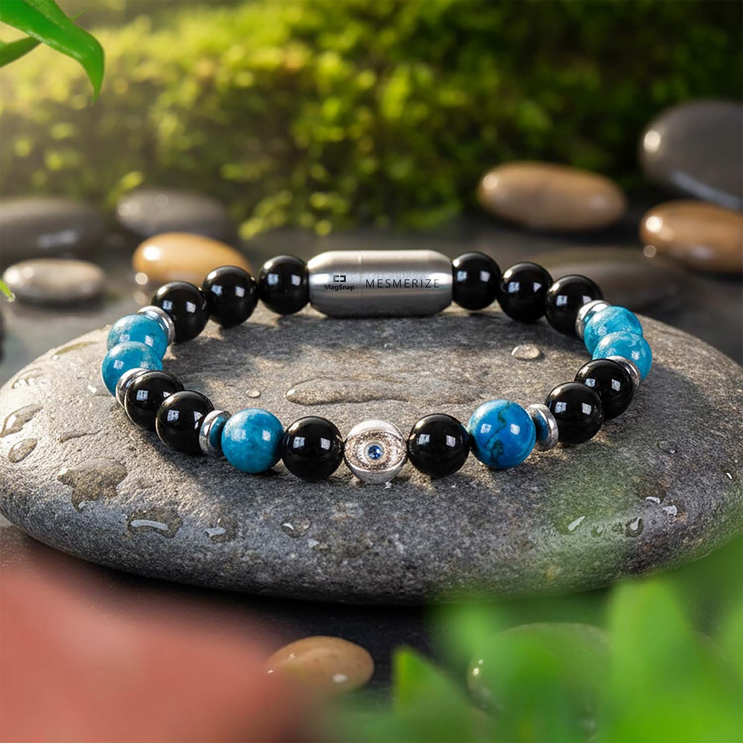 925 Sterling Silver Aegis Evil Eye Natural Stone Bracelet with Magsnap2