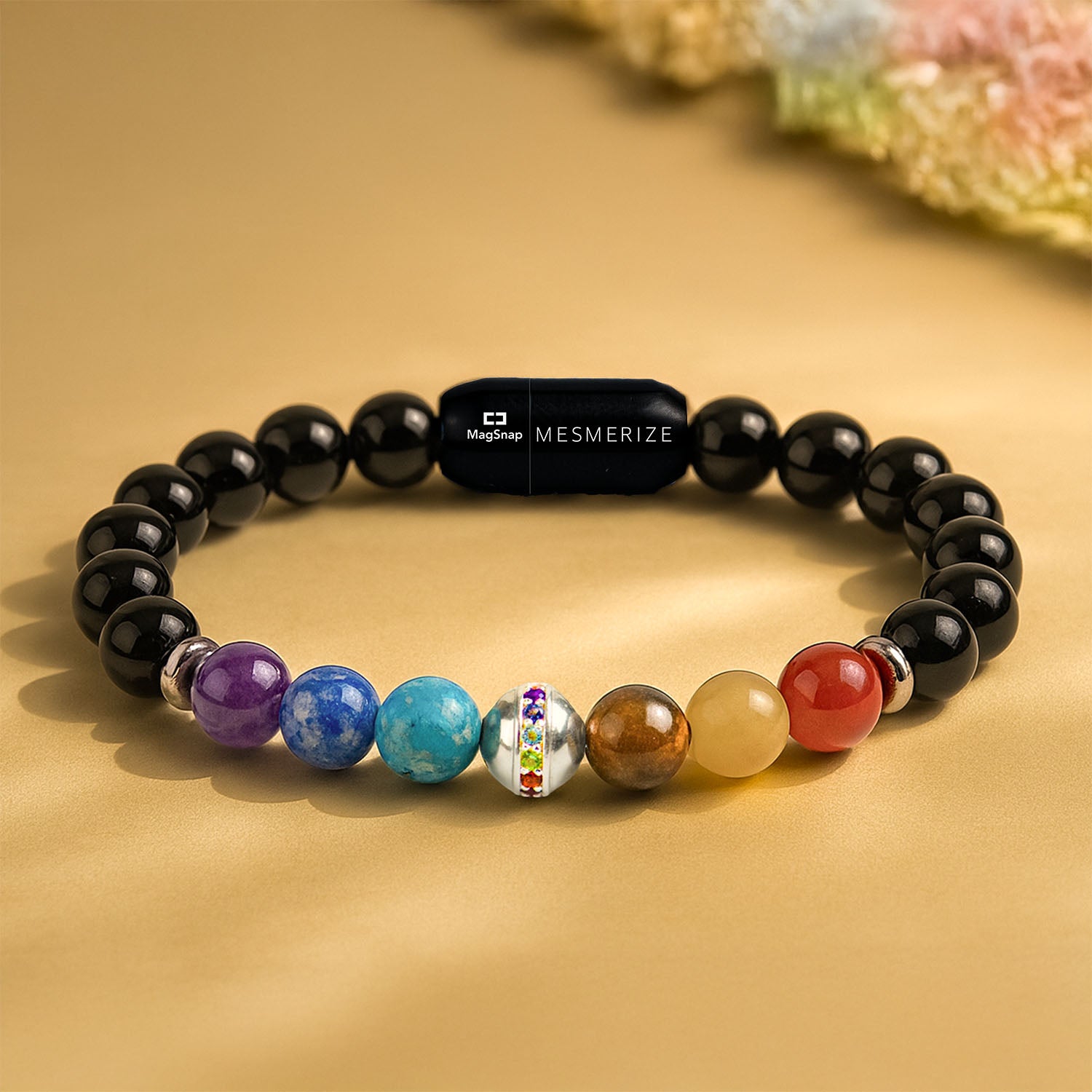 925 Sterling Silver Balance 7 chakra Natural Stone Bracelet With MagSnap2