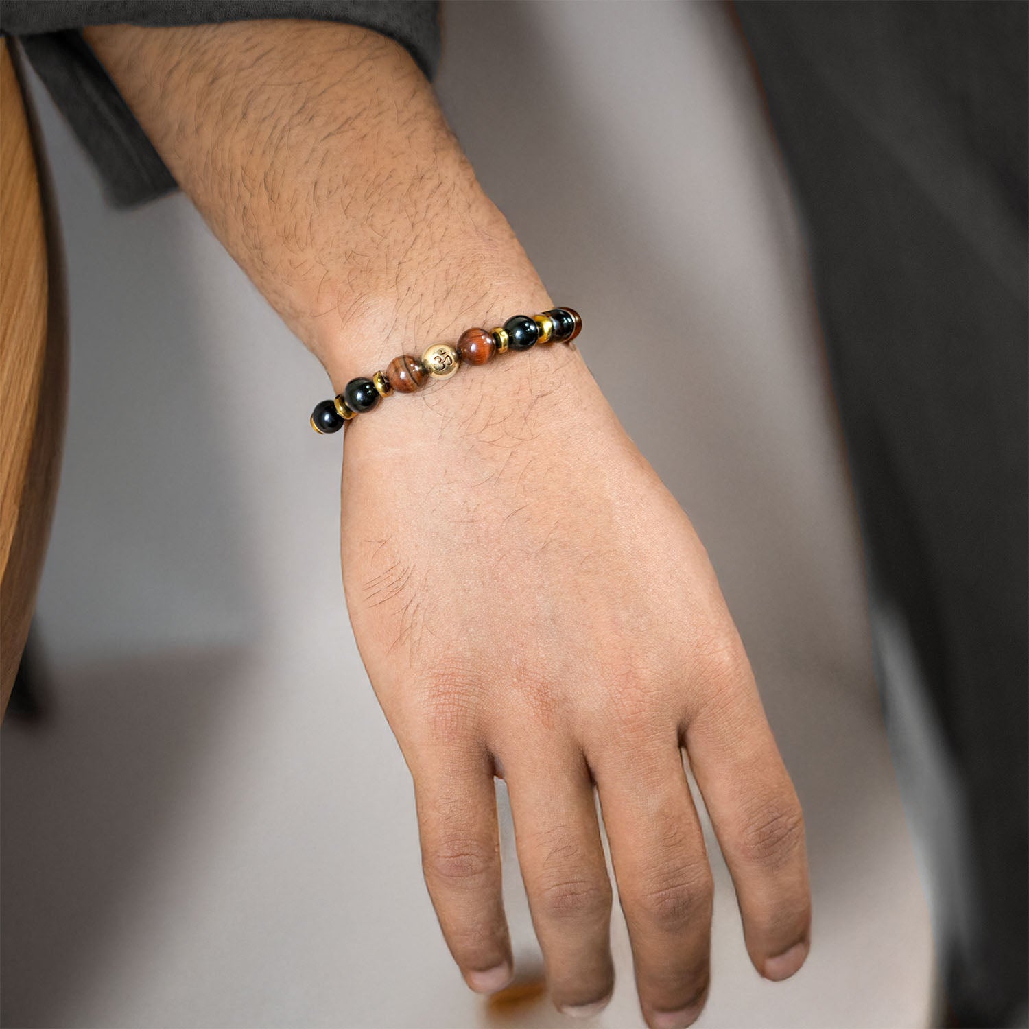 925 Sterling Silver Sacred Om Natural Stone Bracelet with MagSnap2