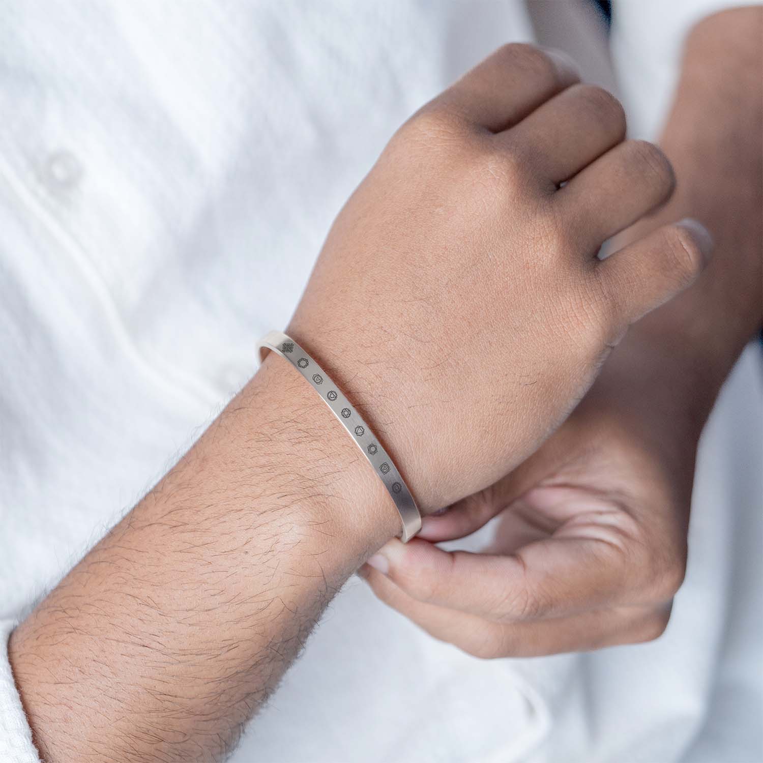 9 Chakra Gloss Cuff Adjustable Bracelet Silver