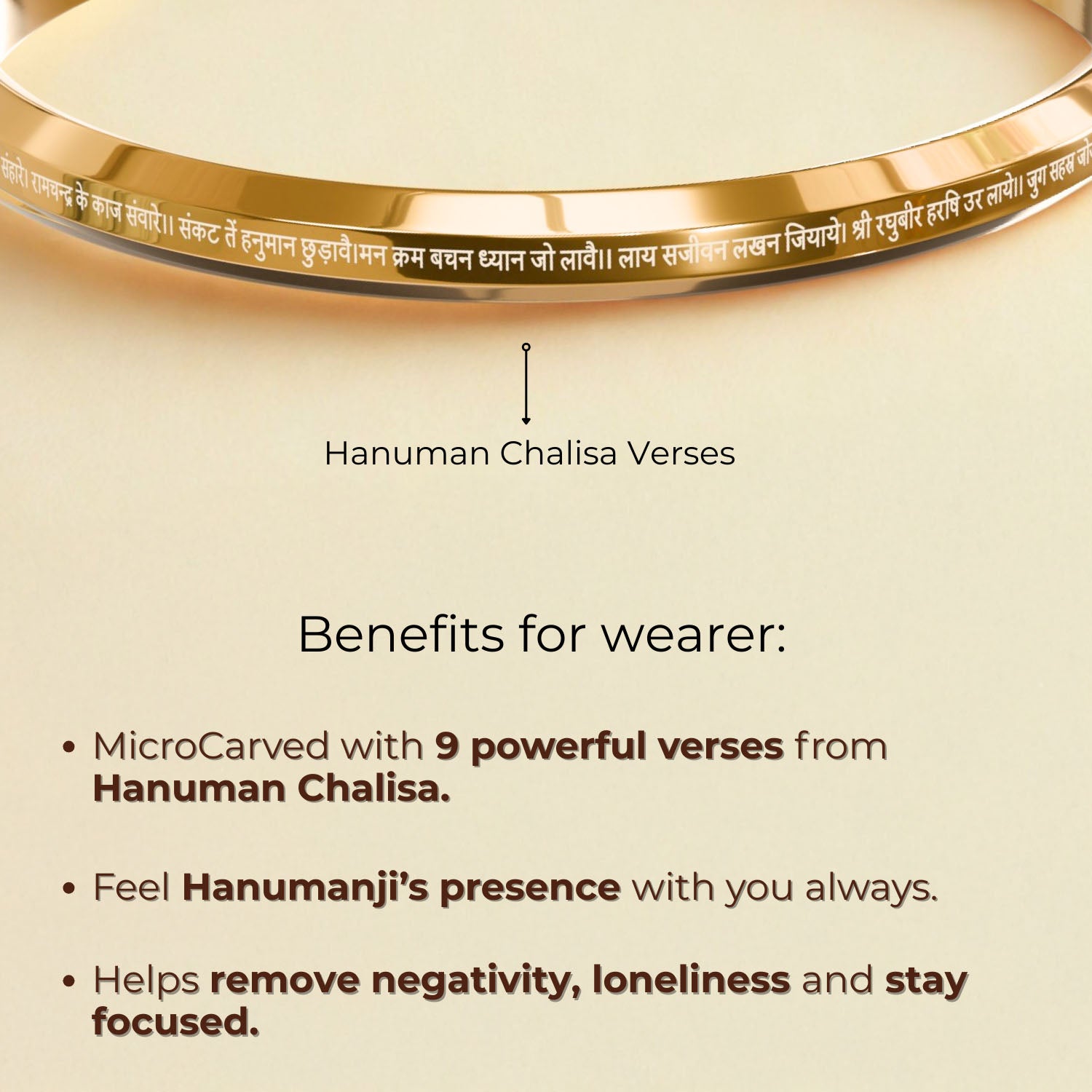 Round Flat 9 Verse of Hanuman Chalisa Kada Gold