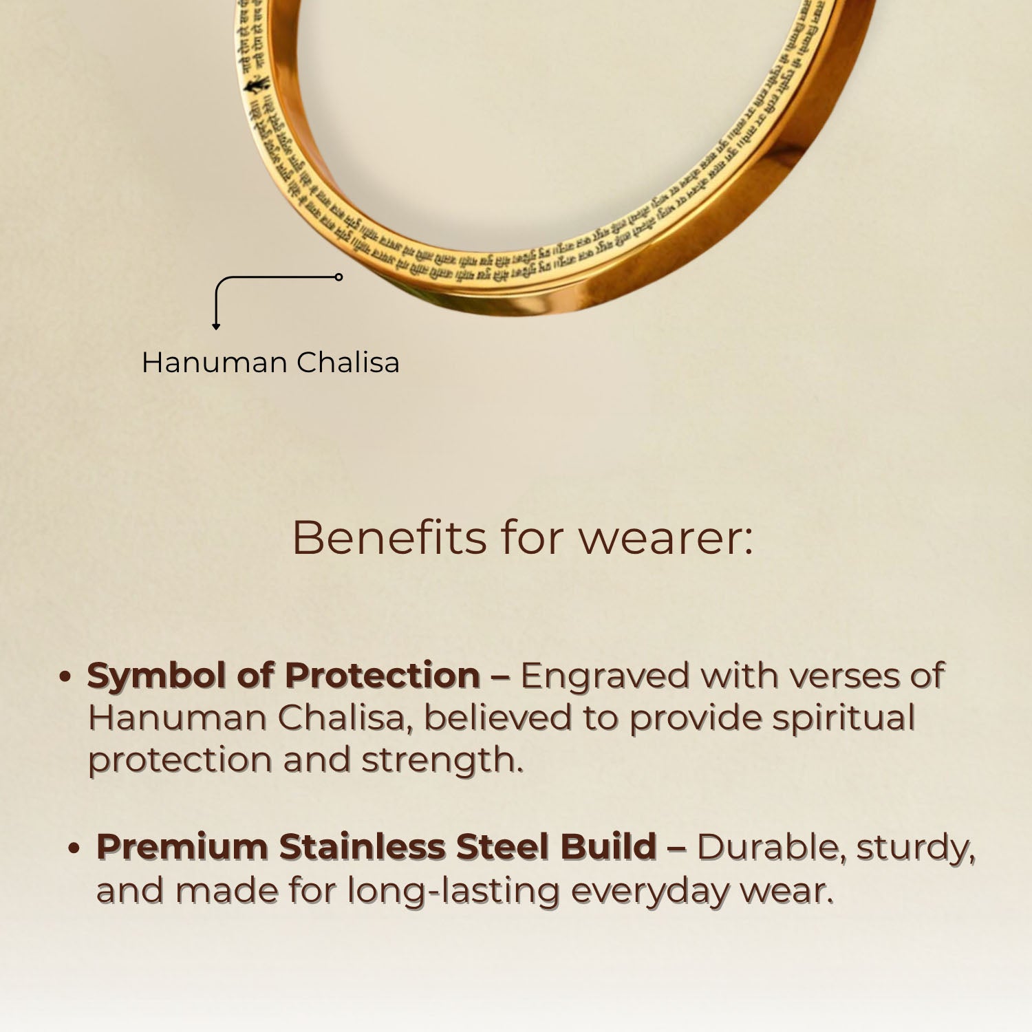 9 Verse Hanuman Chalisa MicroCarved Classic Round Kada Gold