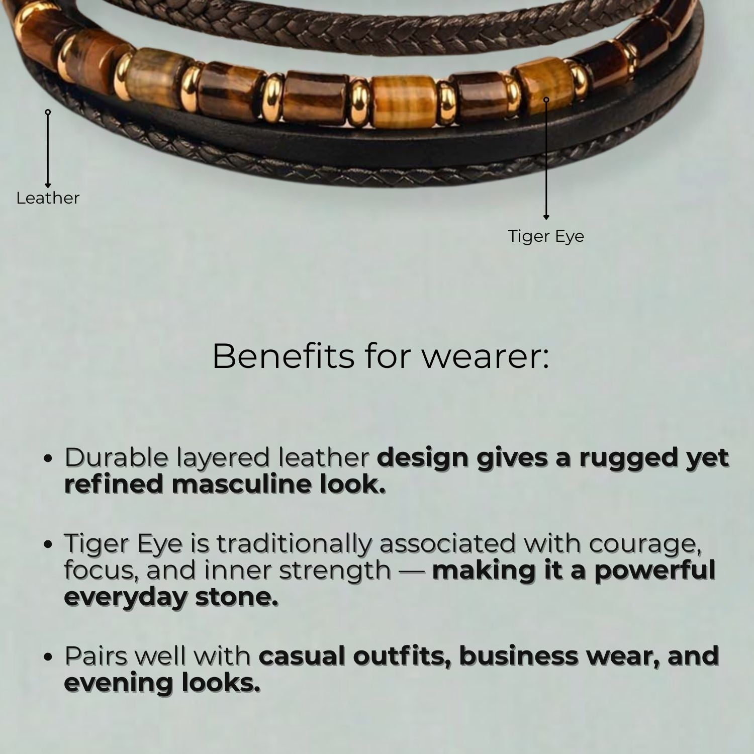 Courageous Tiger Eye Barrel Bead NeoLeather Bracelet With MagSlide