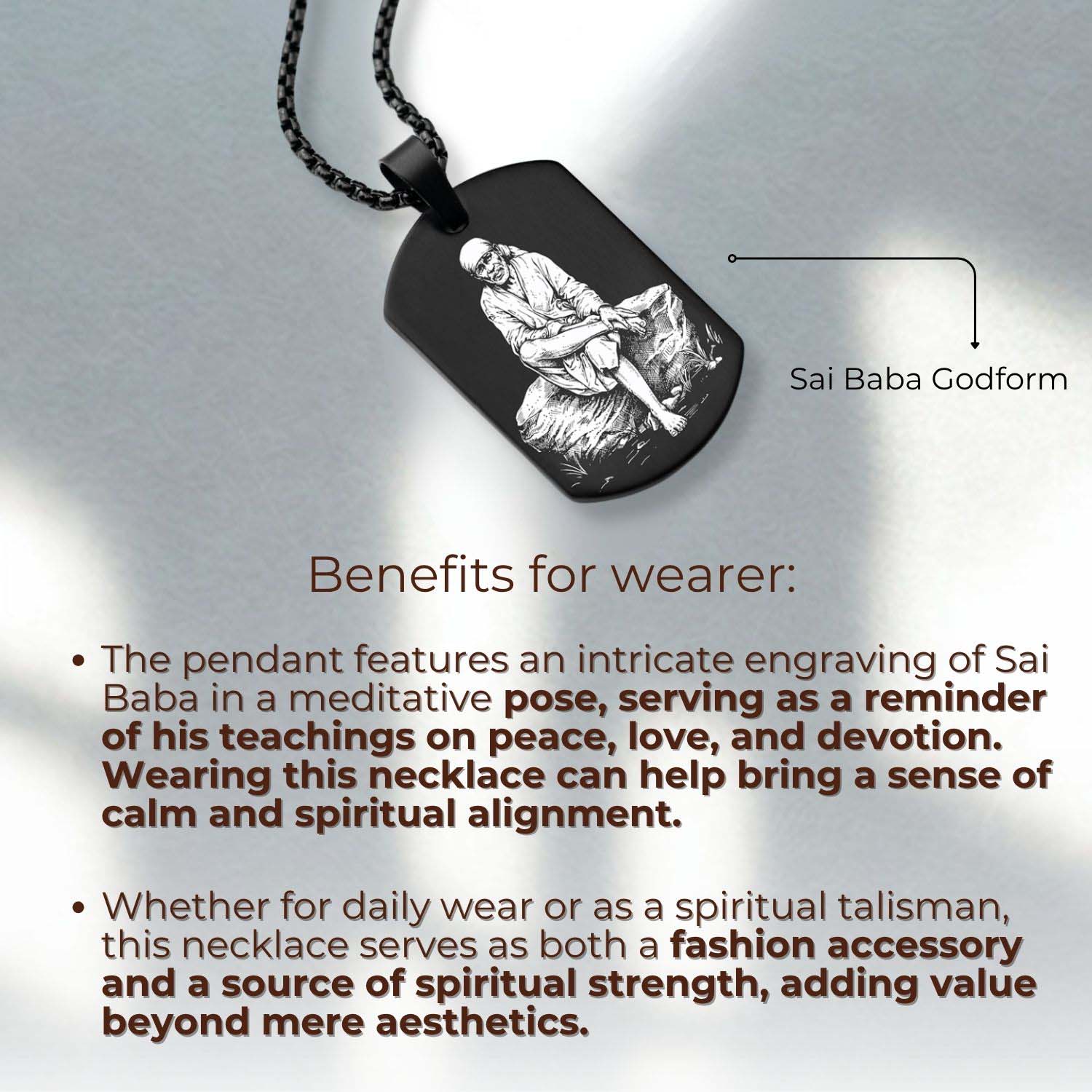 Divine Sai Baba Godform Tag Necklace Black