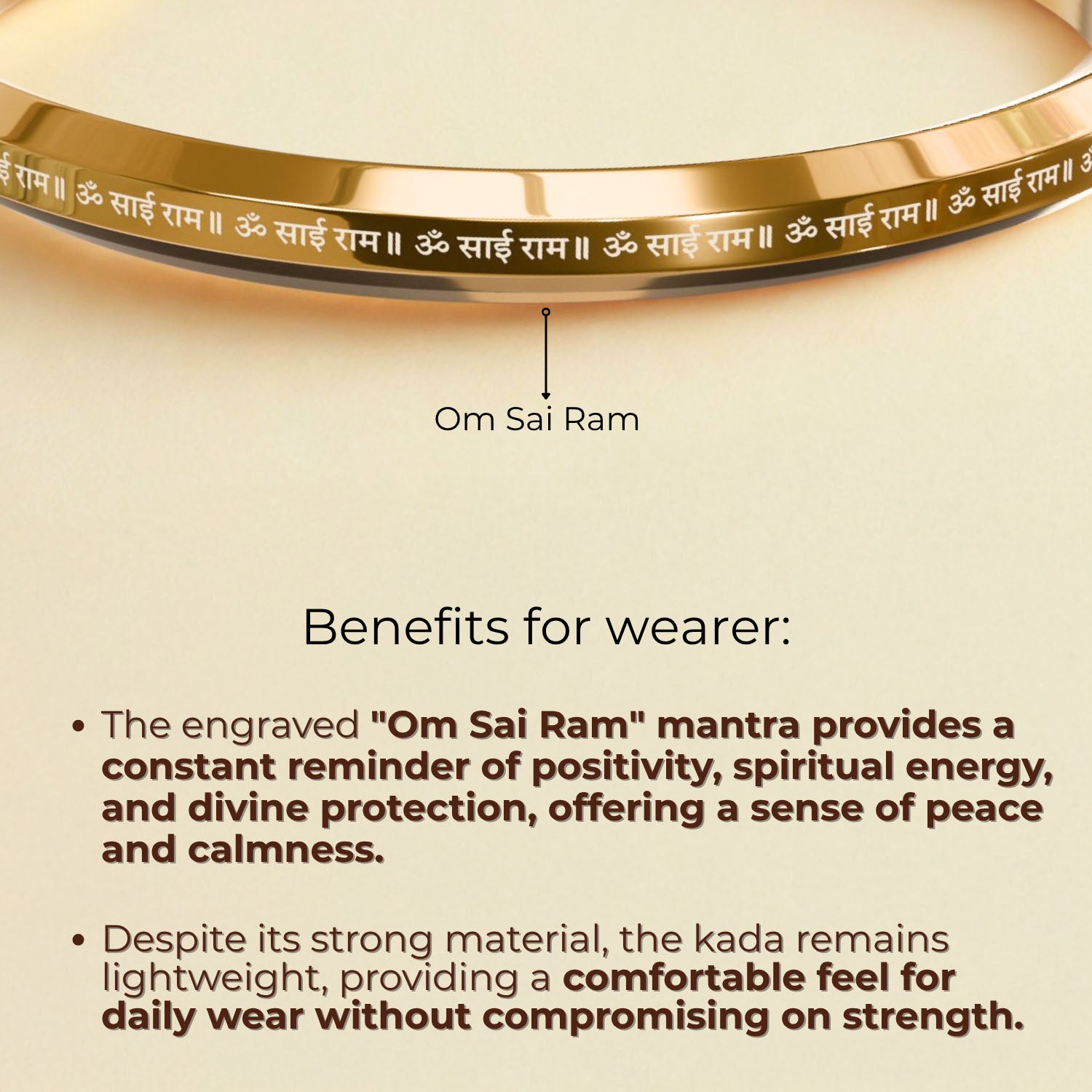 Om Sai Ram MicroCarved Round Flat Kada Black