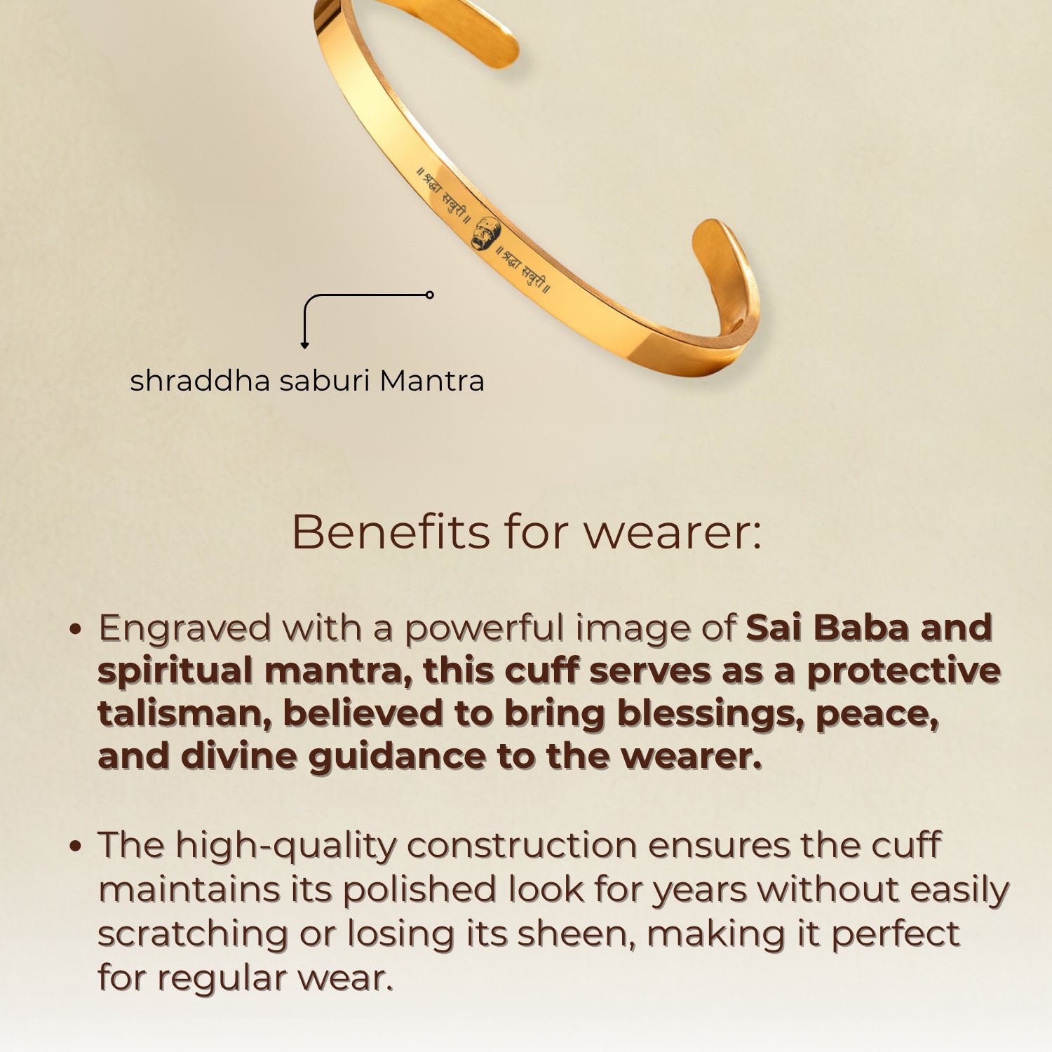 Sai Baba Gloss Cuff Adjustable Bracelet Silver