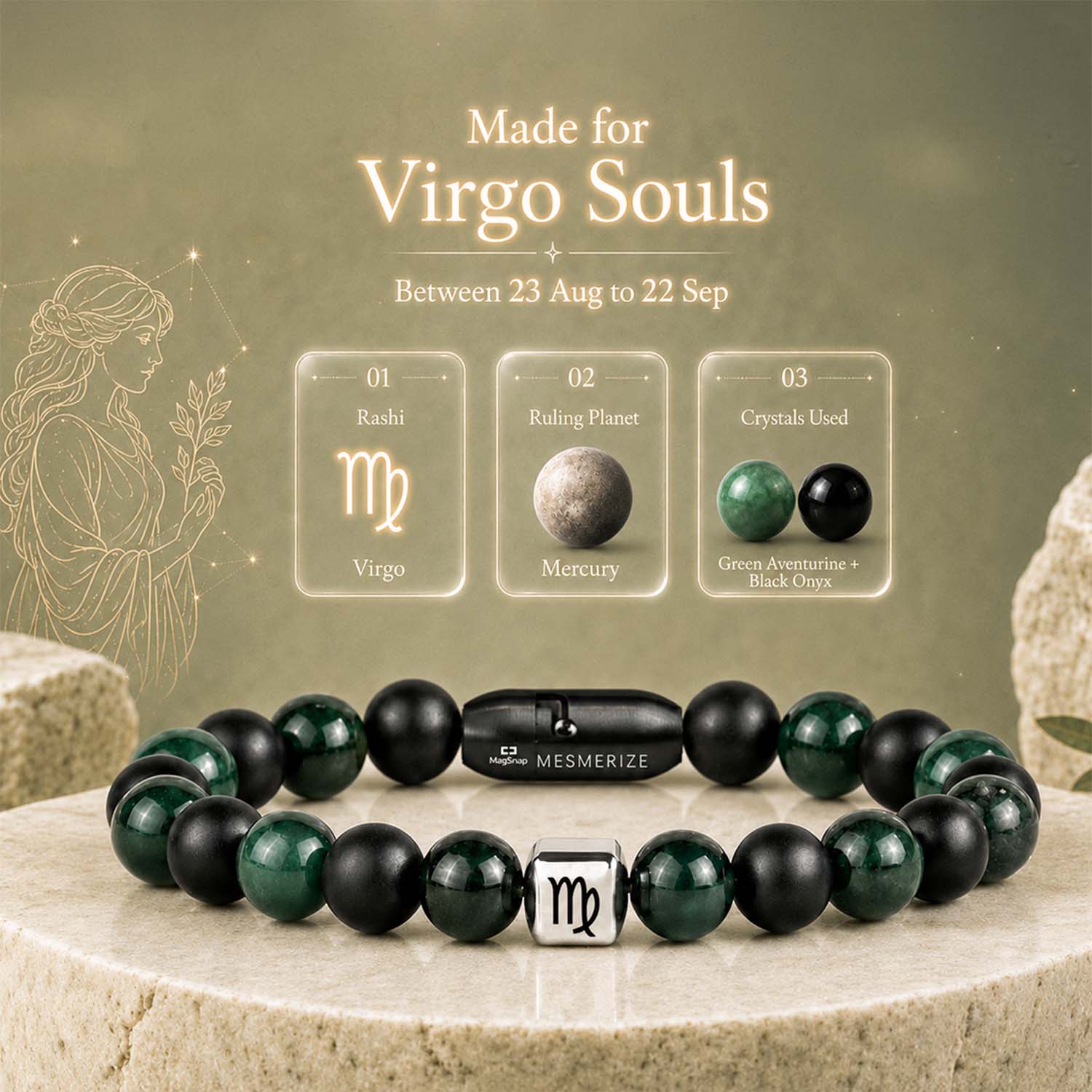 Virgo (Kanya) Zodiac Stone Bracelet with MagSnap 4