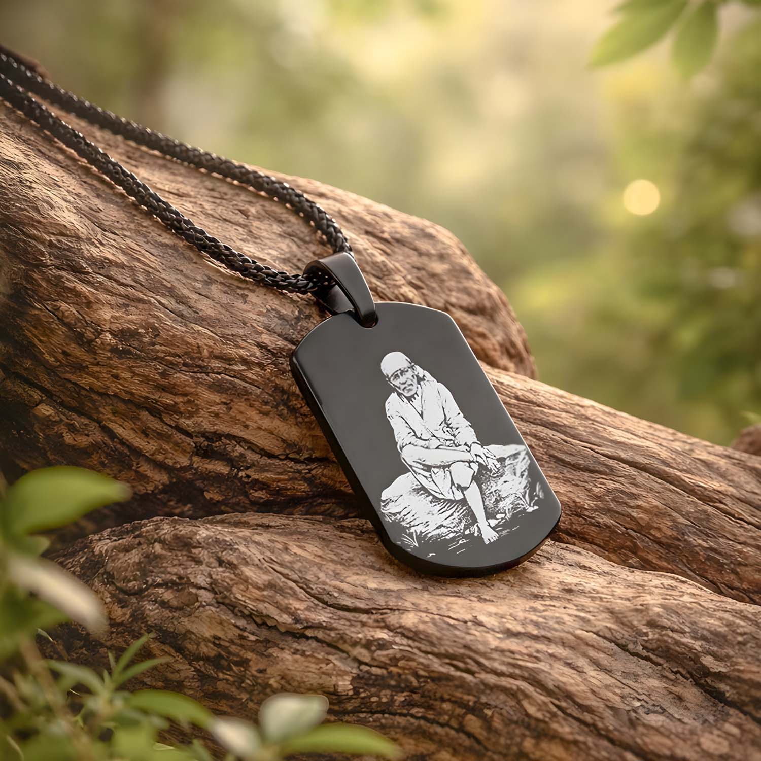 Divine Sai Baba Godform Tag Necklace Black