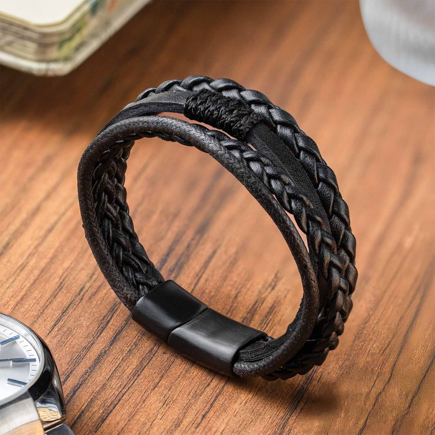 Rebel Grip Draped NeoLeather Bracelet with MagSlide Black