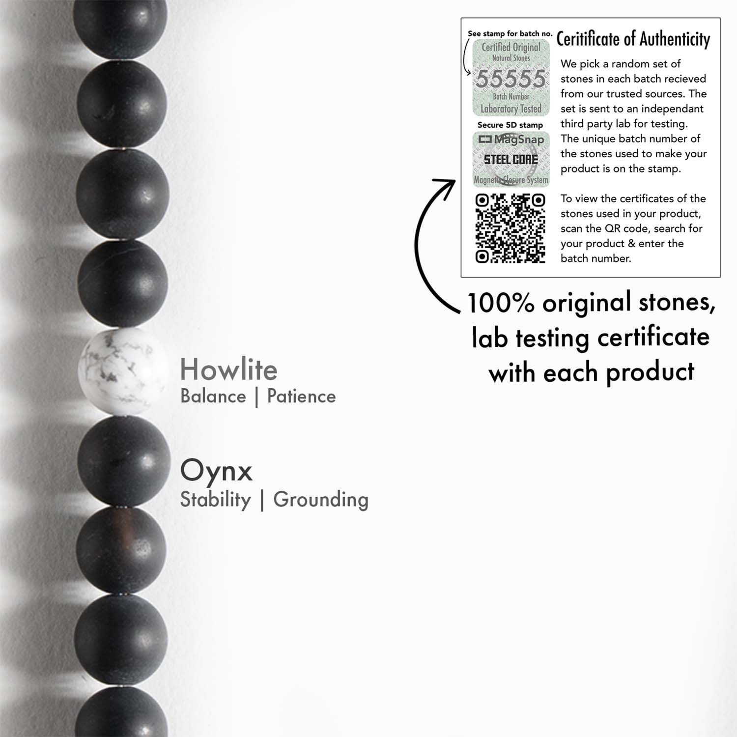 Natural Stone Jewellery Black Onyx and Howlite Bracelet With MagSnap