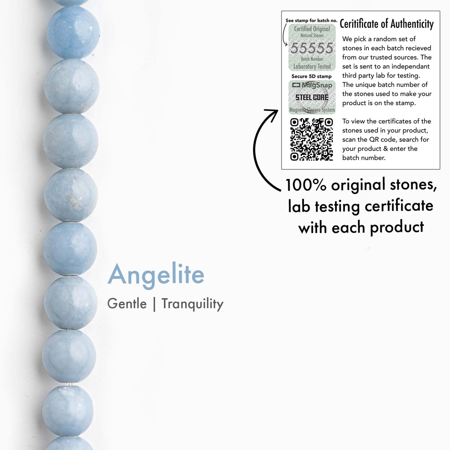 Calming Angelite Natural Stone Bracelet with MagSnap