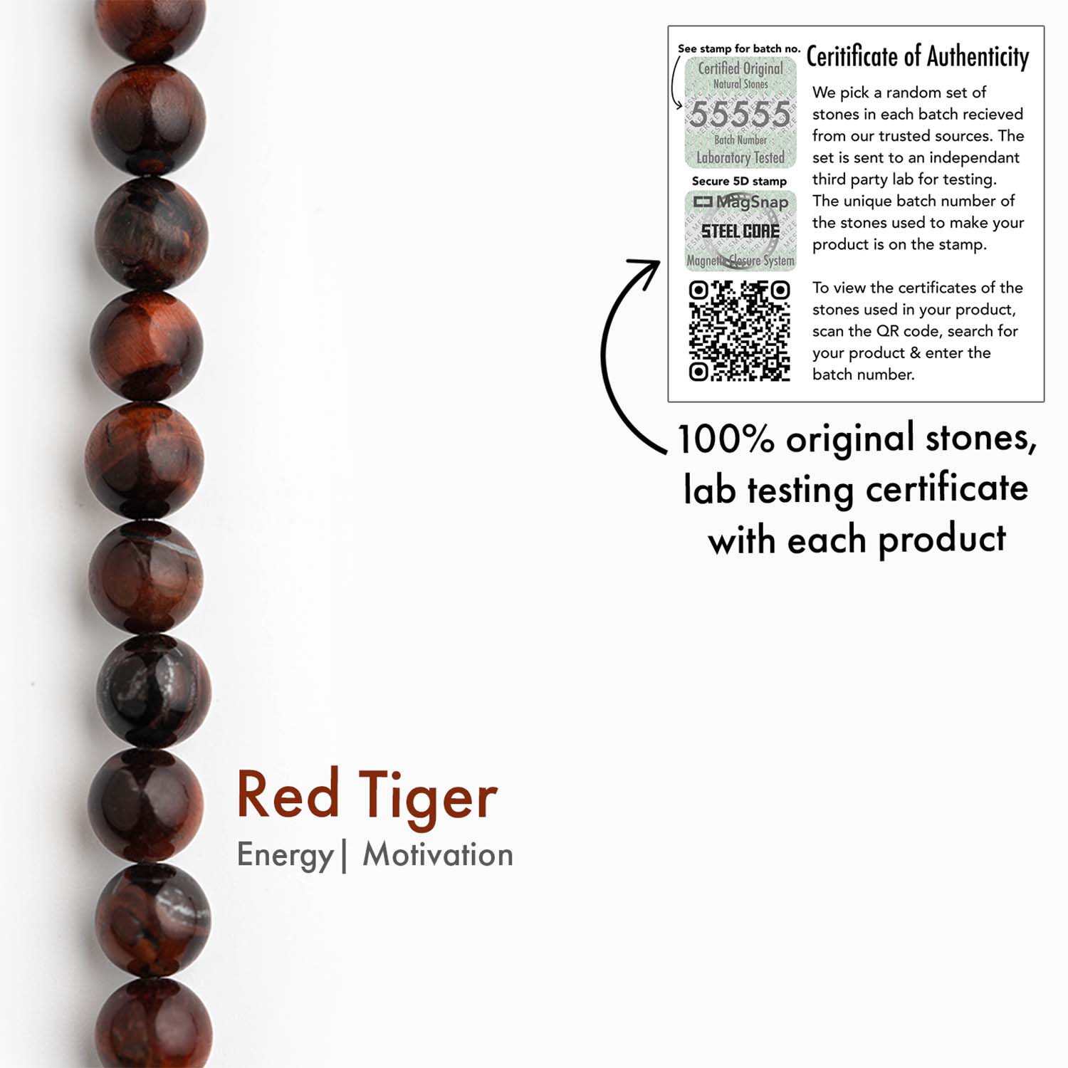 Fearless Red Tiger Eye Natural Stone Bracelet with MagSnap 2