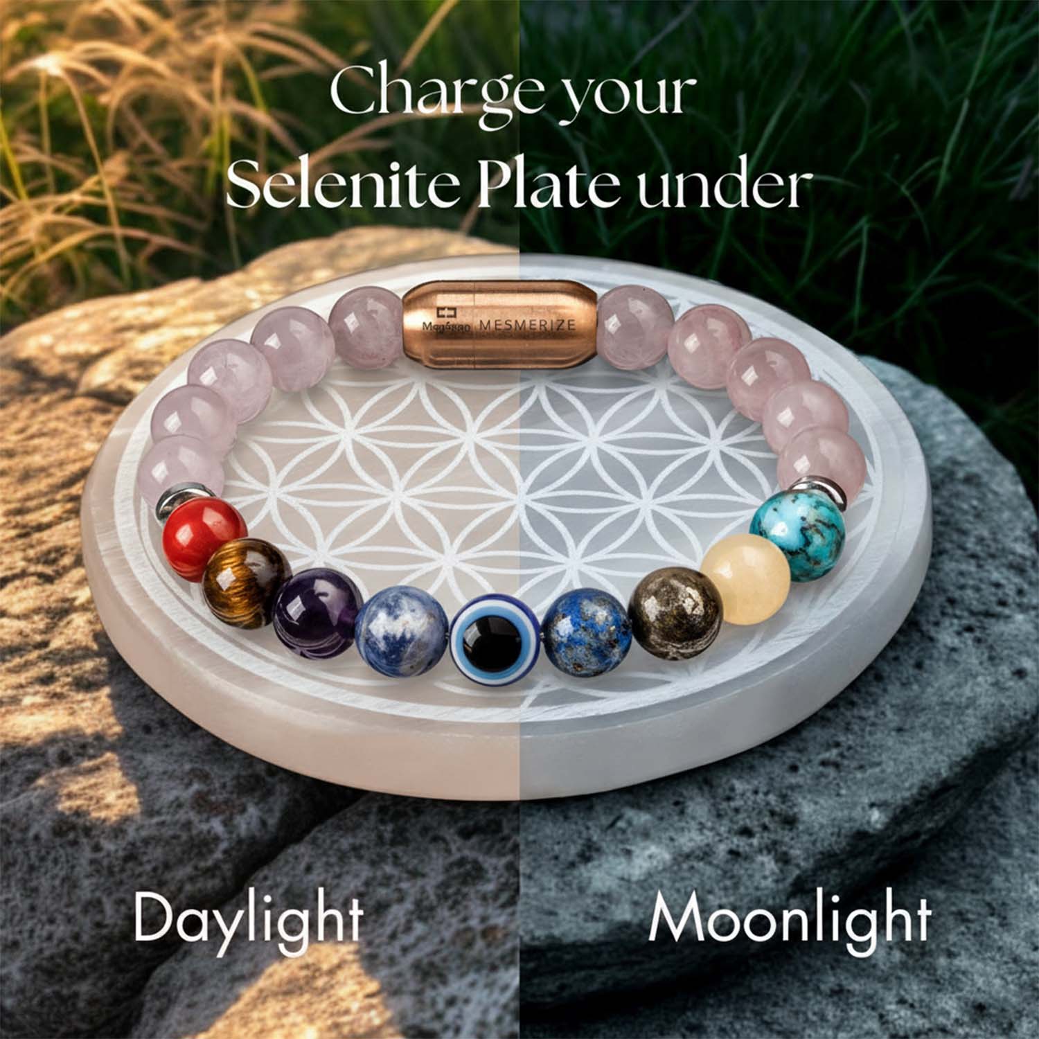Floral Selenite Charging Plate With Bracelet