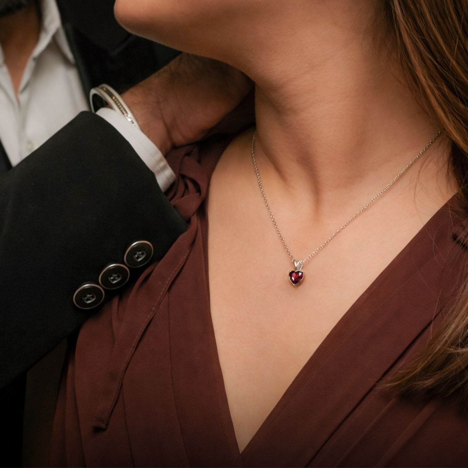 Pure 925 Silver Valentines Necklace With Garnet Gemstone