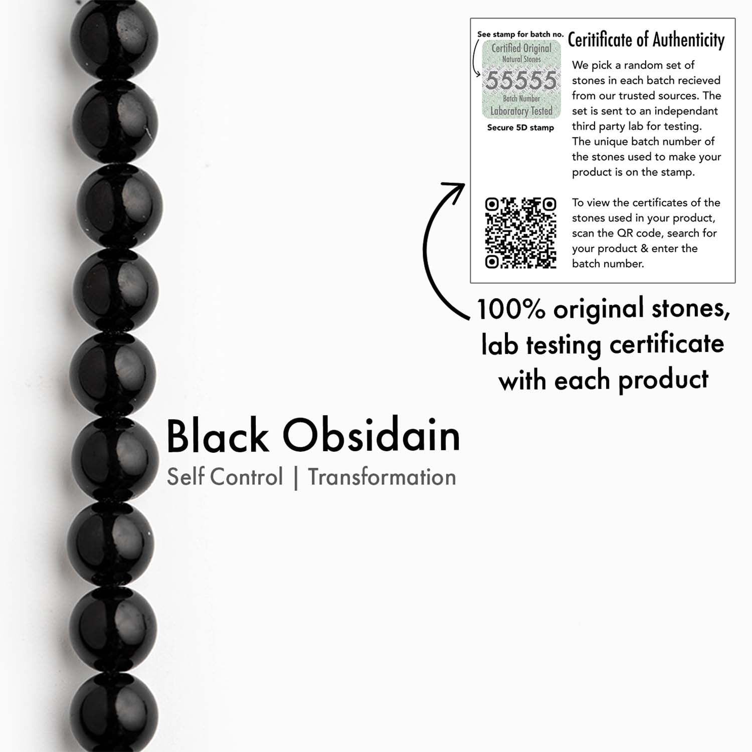 Grounding Black Obsidian Natural Stone Elastic Bracelet