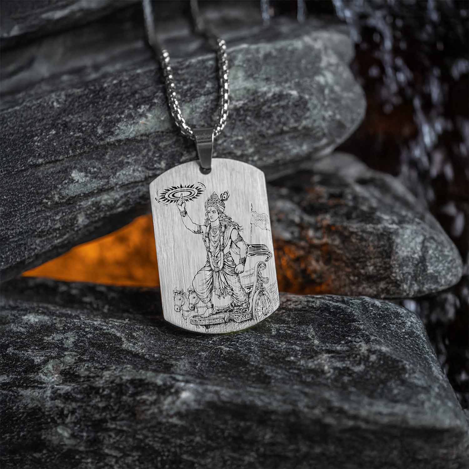 Guiding Krishna Godform Silver Tag Necklace