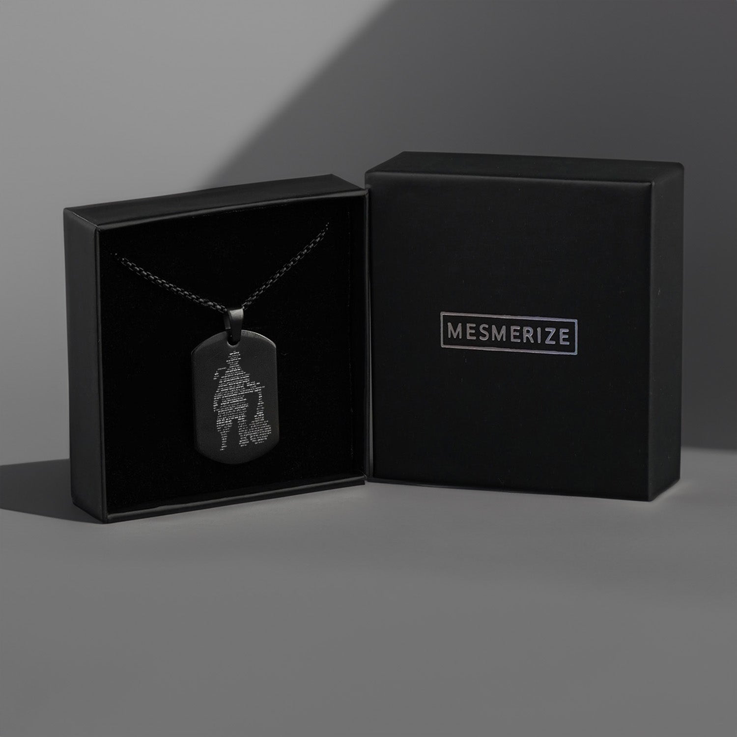 Black Hanuman Chalisa MicroCarved Tag Necklace