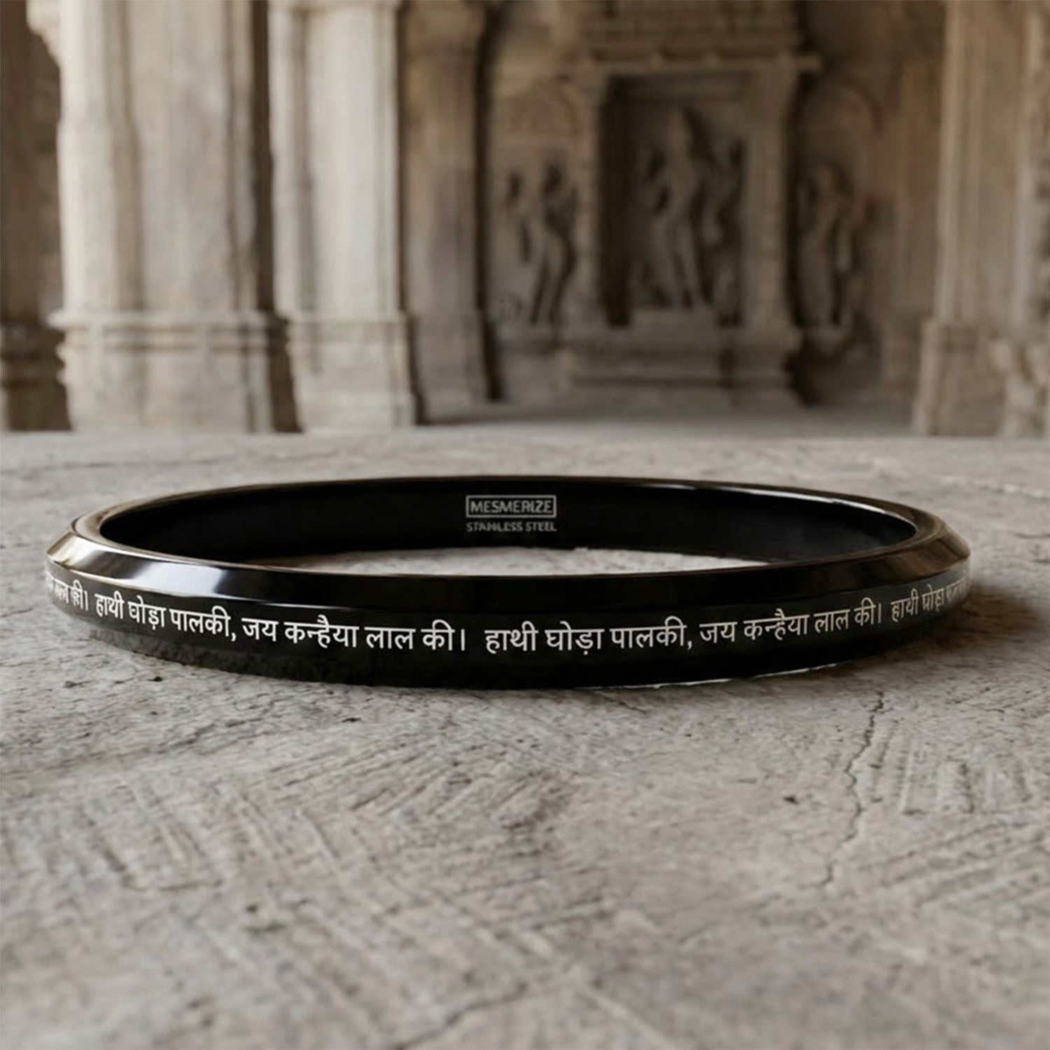 Hathi Godha Palki Krishna MicroCarved Round Kada Black