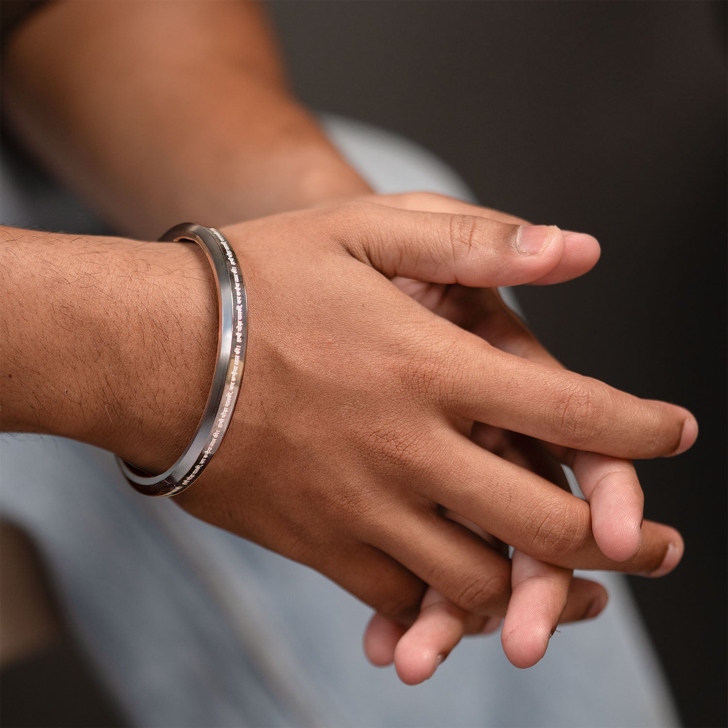 Hathi Godha Palki Krishna MicroCarved Round Kada Silver