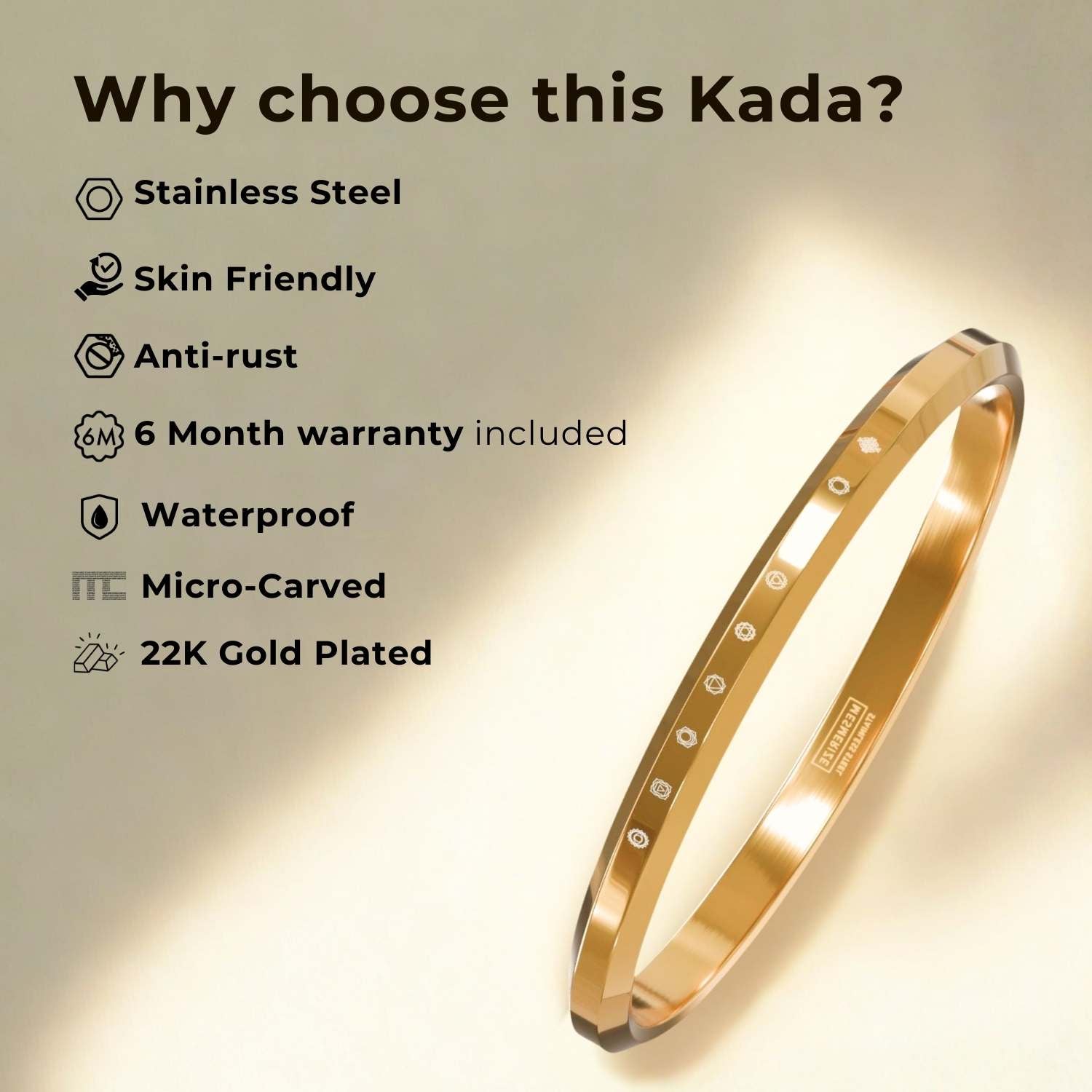 Om MicroCarved Round Kada Gold
