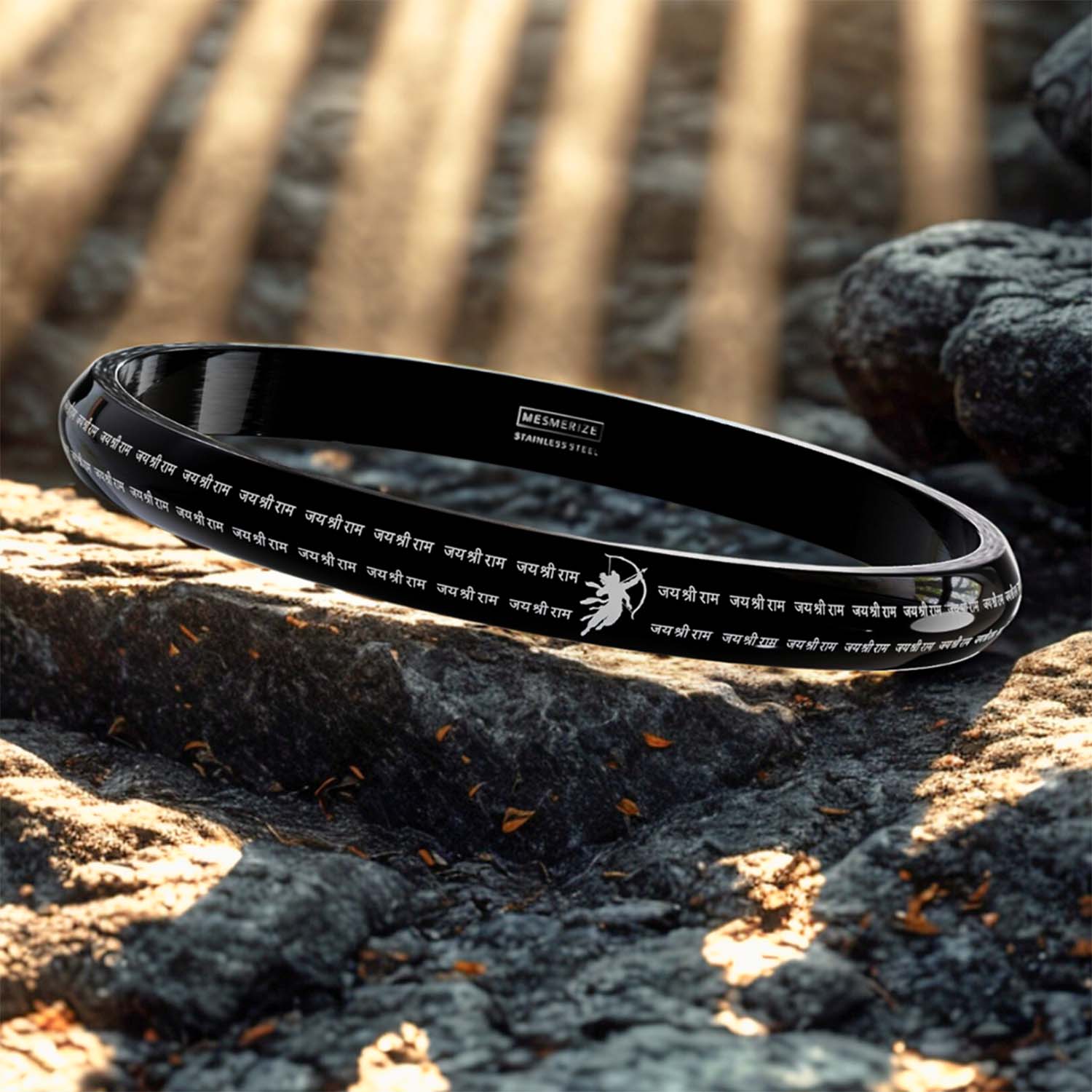 Jai Shree Ram MicroCarved Round Curved Kada Black