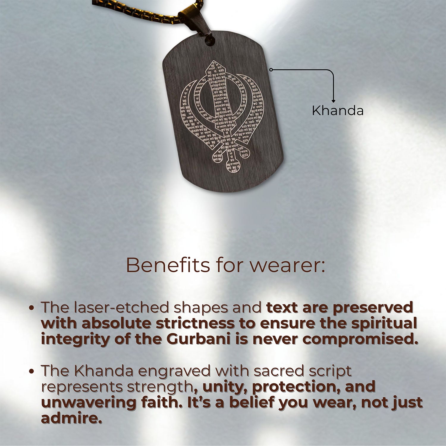 Khanda MicroCarved Tag Necklace Black