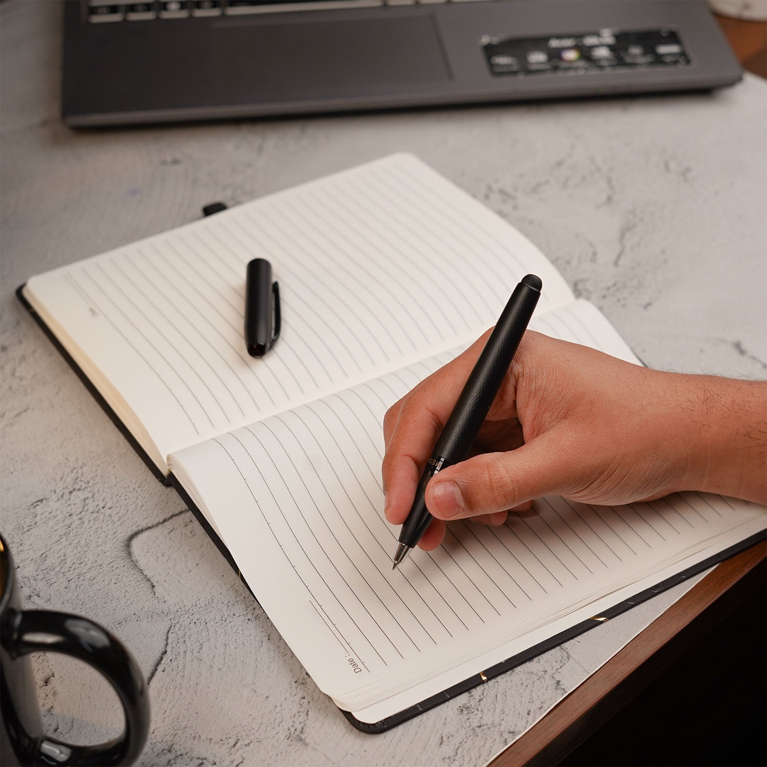 Matte Black Notebook with Ultra Matte Black Onyx 2 in 1 MagSnap Roller Ball Pen with Stylus None