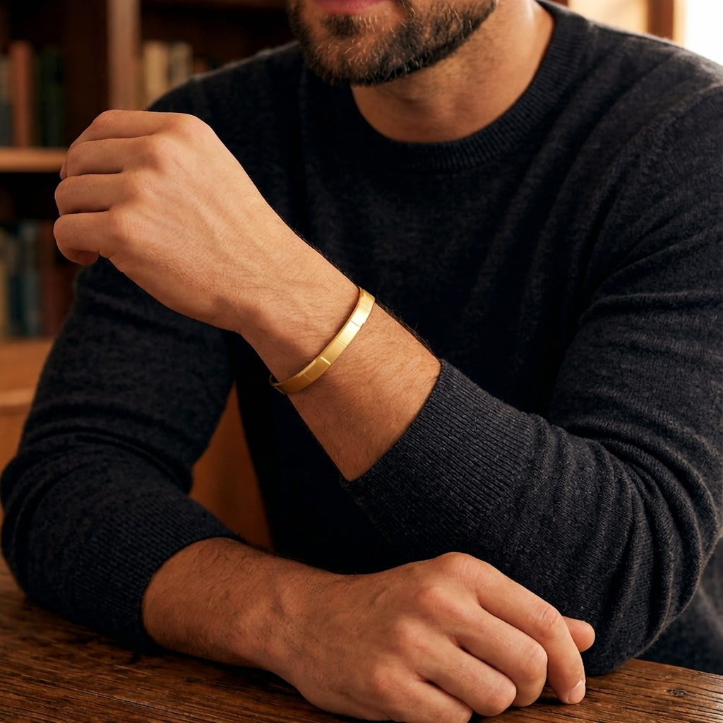 Matte Strike Line Flex Cuff Adjustable Bracelet Gold