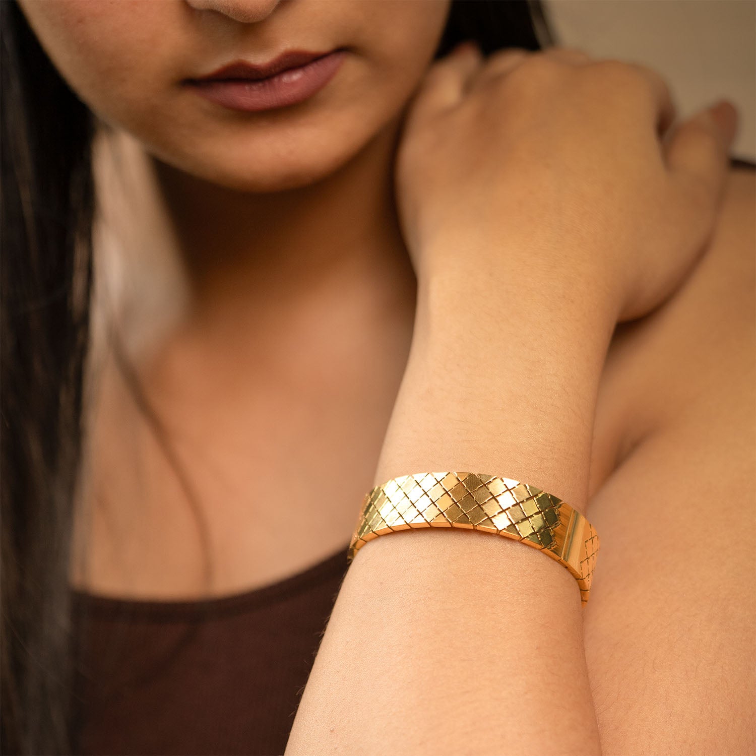 Nivara 18K Gold Quilt Statement Kada Bracelet
