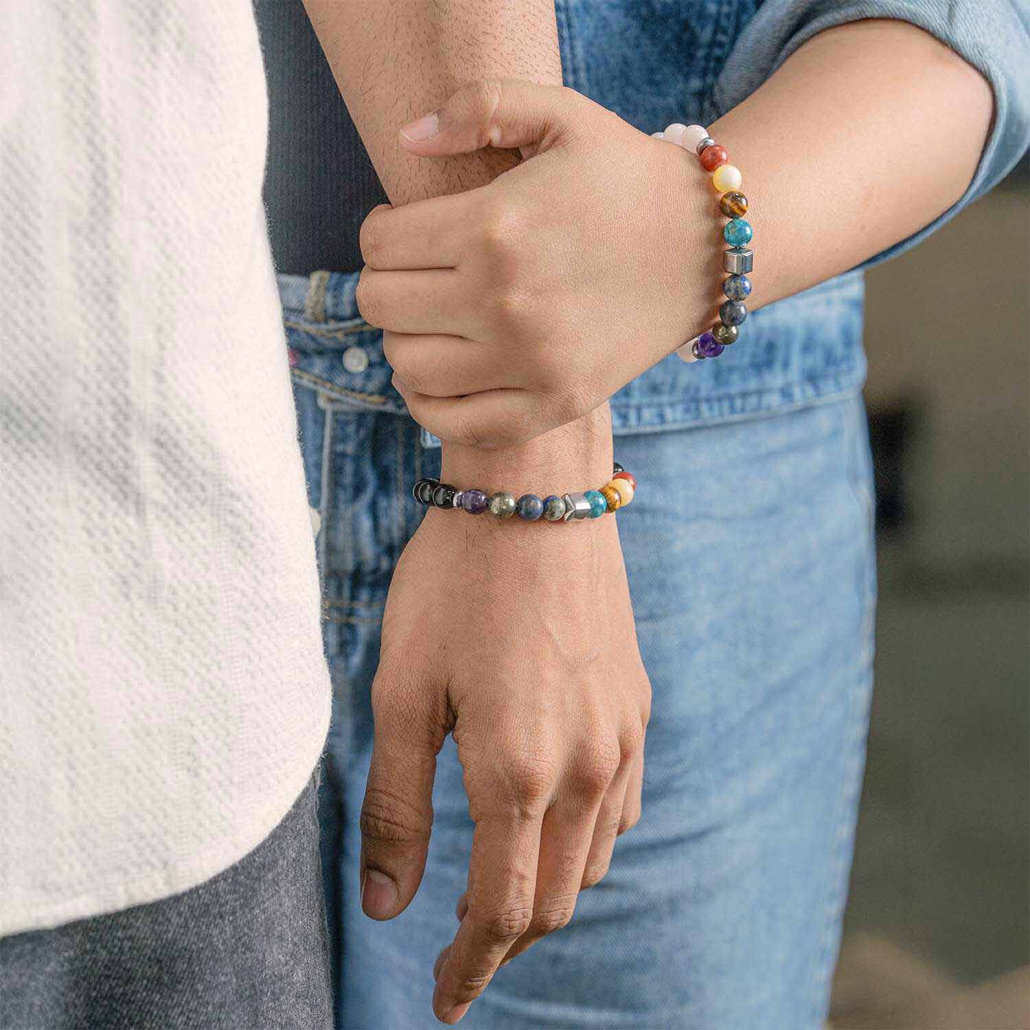 Non Personalised Chakras Natural Stone Couple Bracelets with Magsnap 2