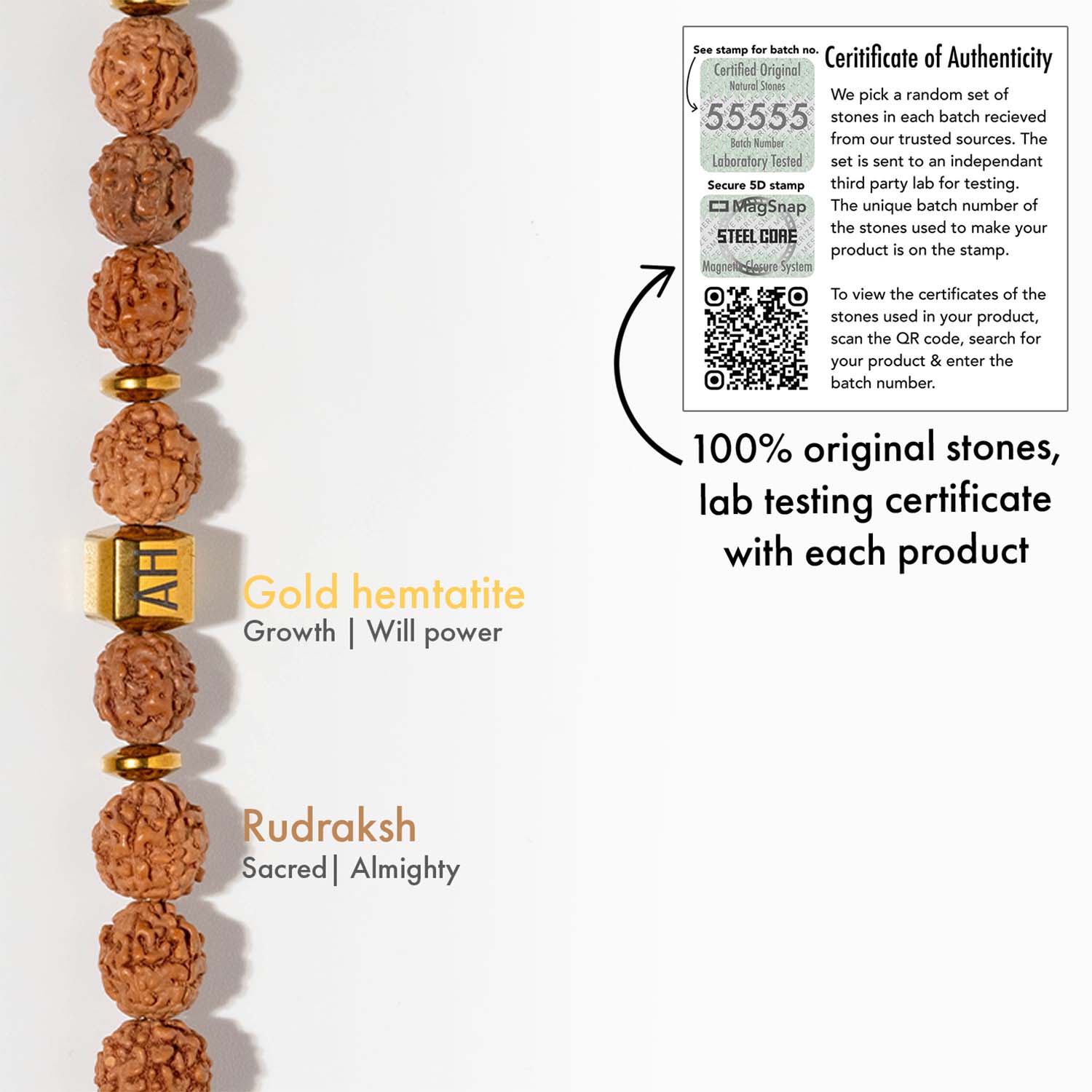 Personalised Natural Stone Jewellery Spiritual Rudraksh Natural Stone Bracelet with Magsnap