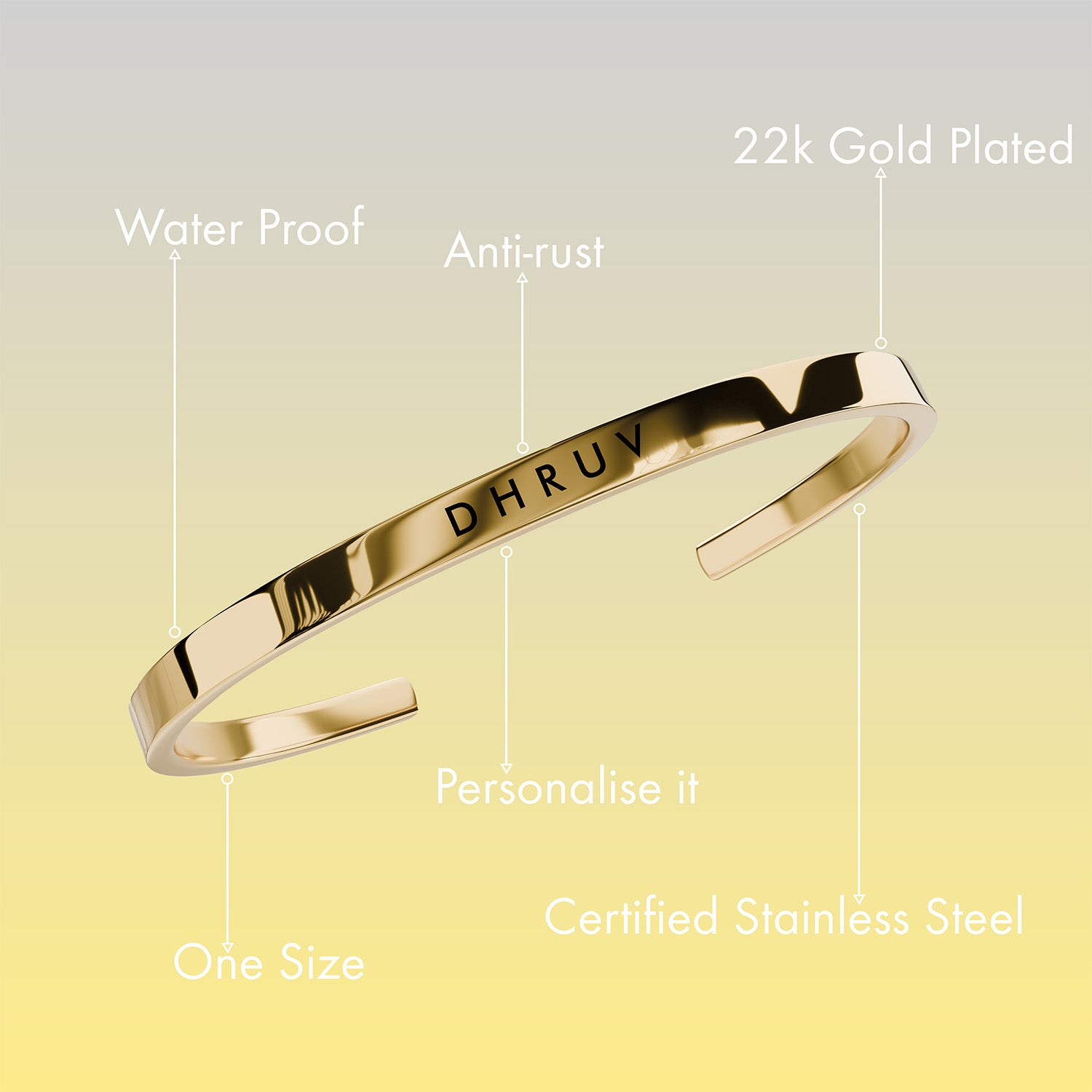 Personalised Gold Cuff Kada Bracelet