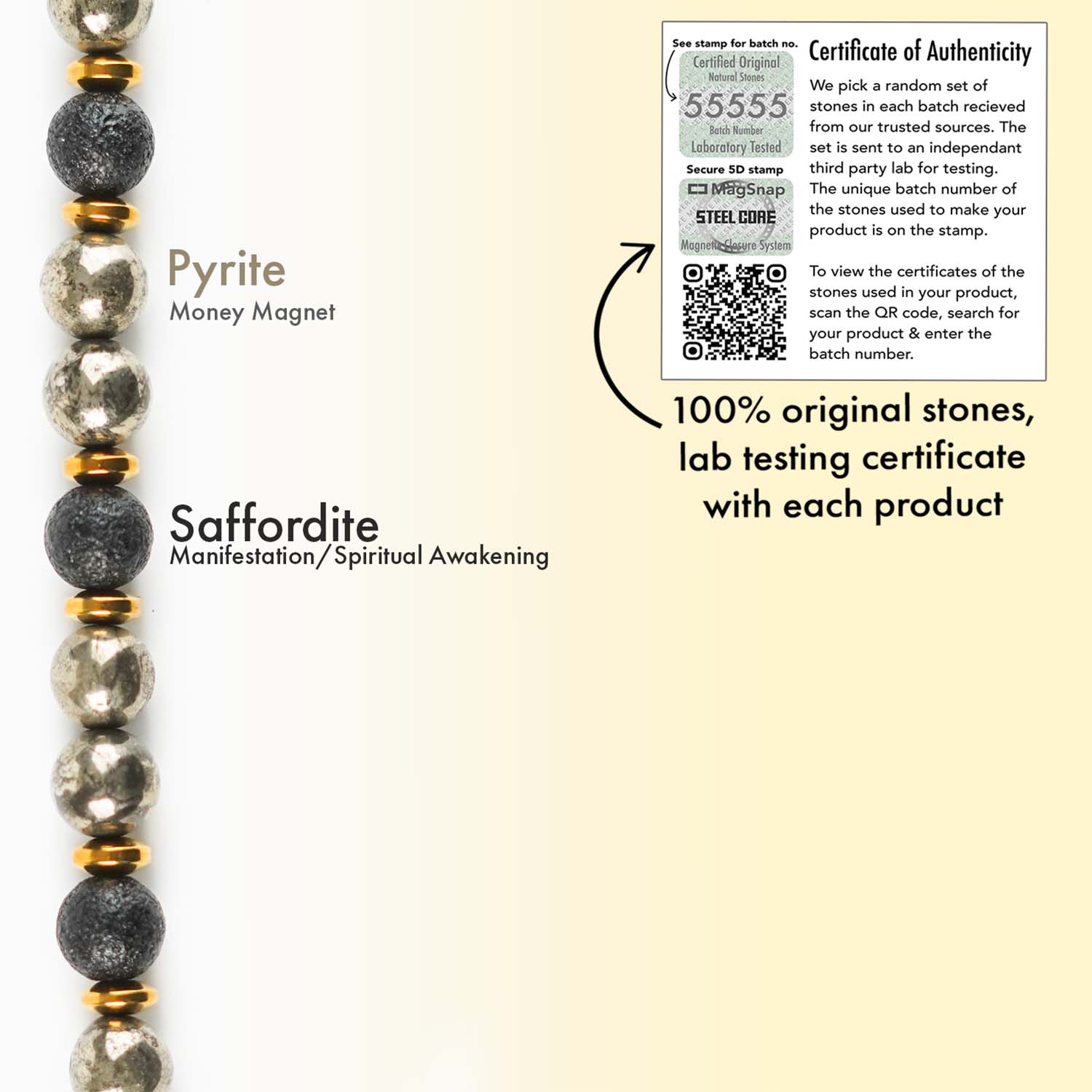 Prosper Pyrite & Saffordite Natural Stone Bracelet With MagSnap2