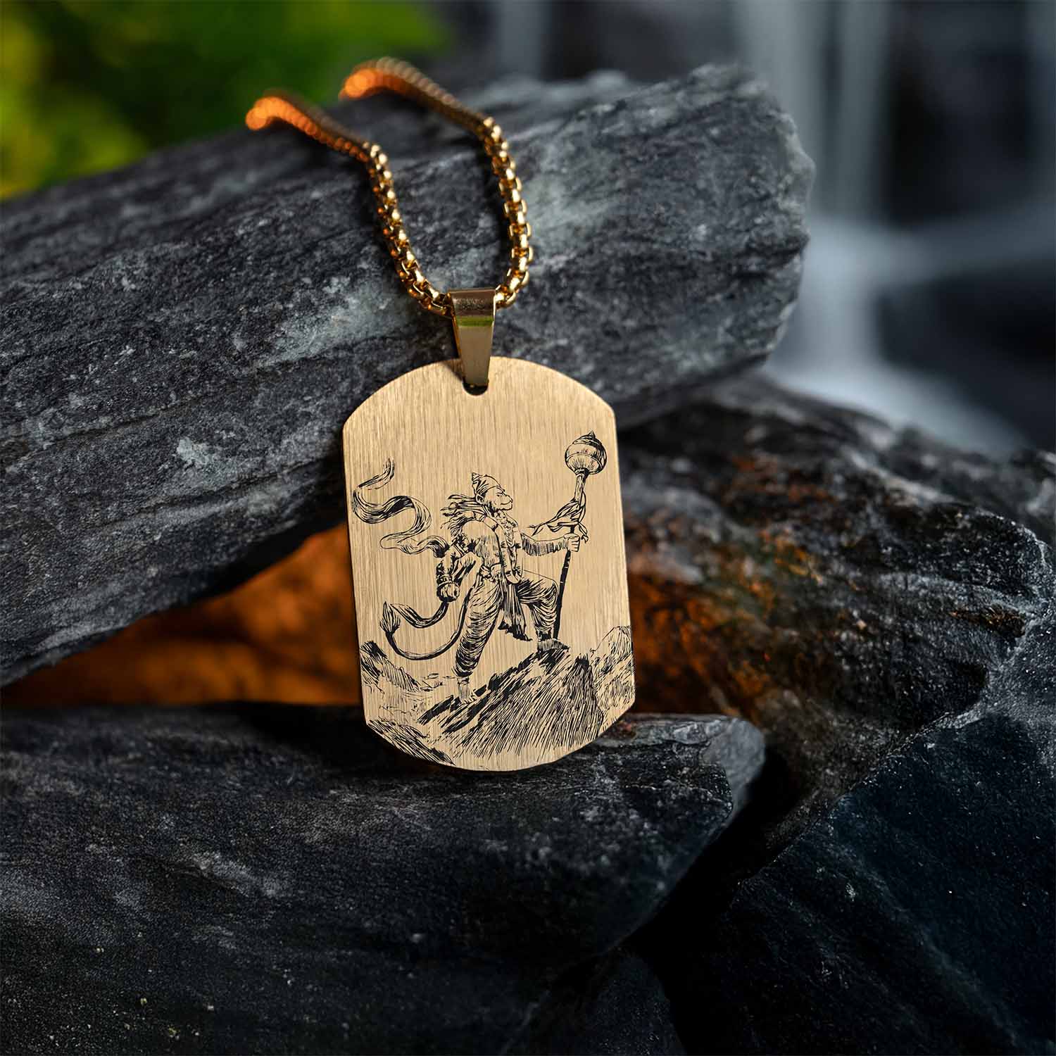 Protector Hanuman Godform Gold Tag Necklace