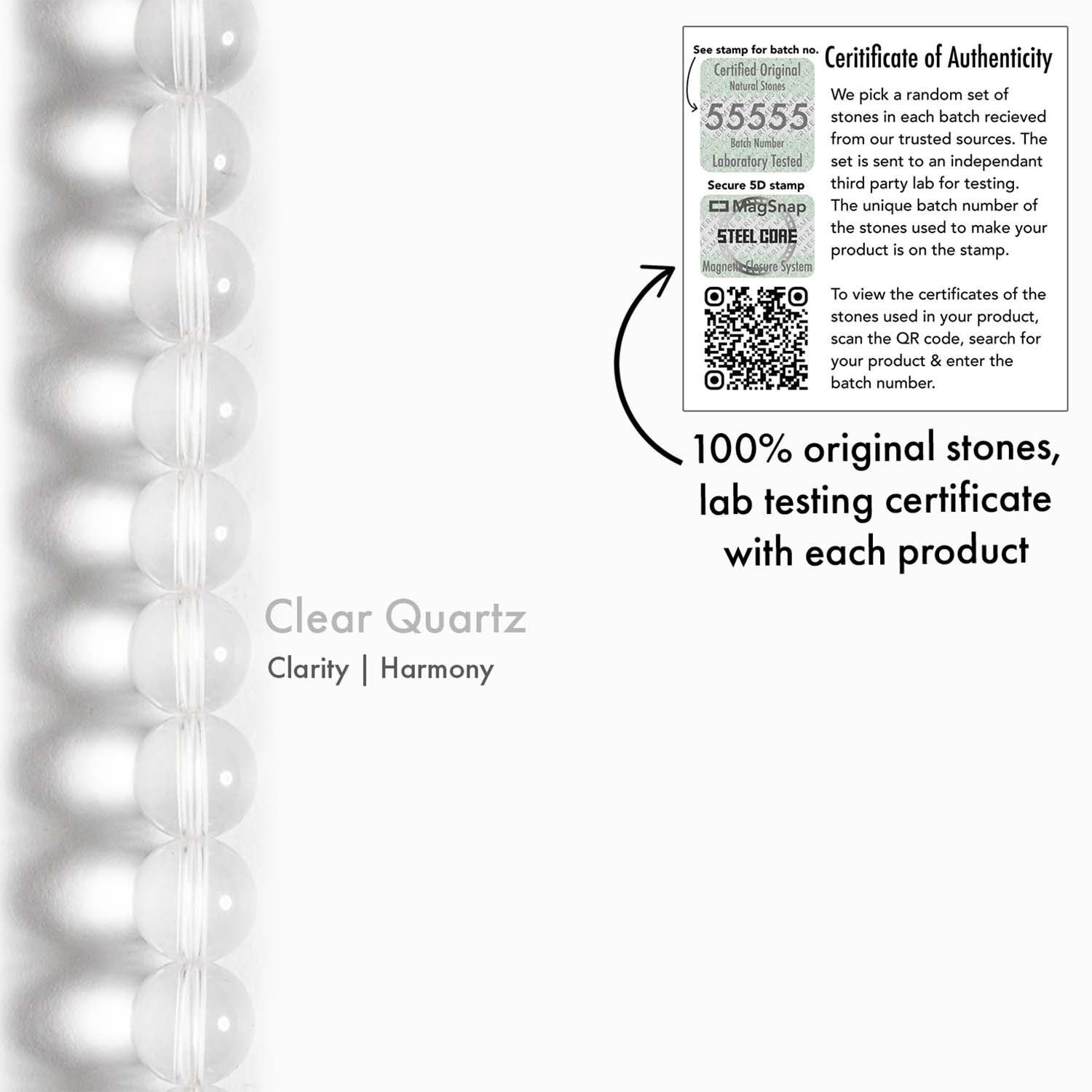 Natural Stone Jewellery Bracelet Clear Quartz MagSnap