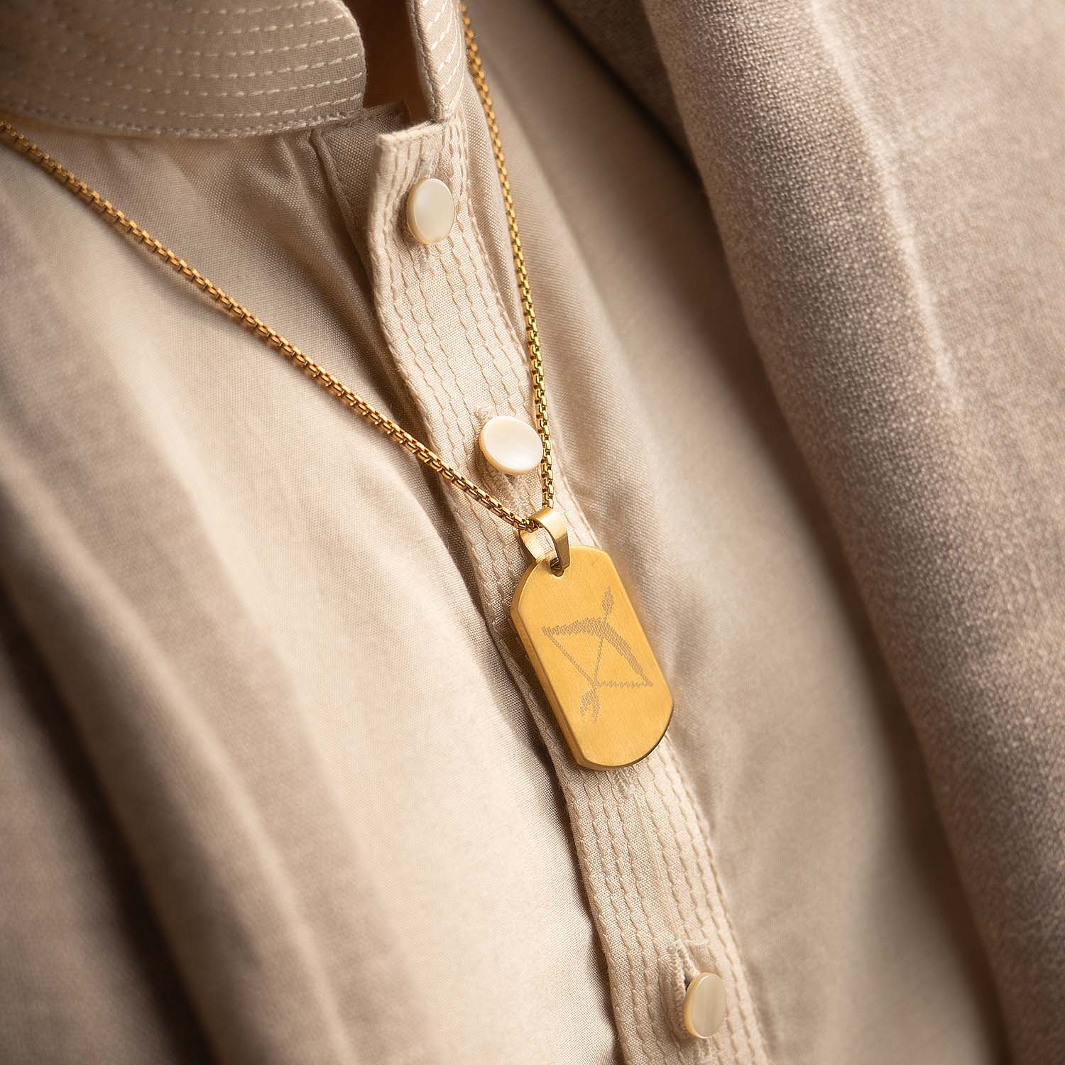 Ram Baan MicroCarved Tag Necklace Gold