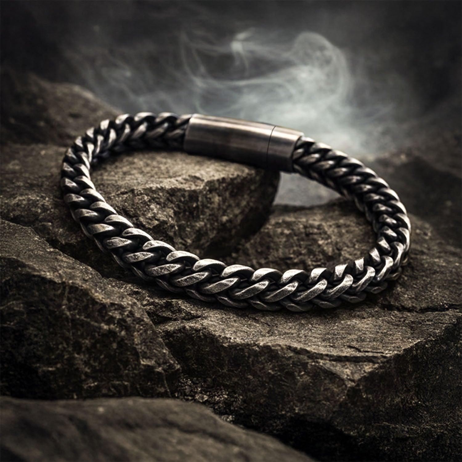 Rugged Silver Chain Bracelet With Tube Clasp