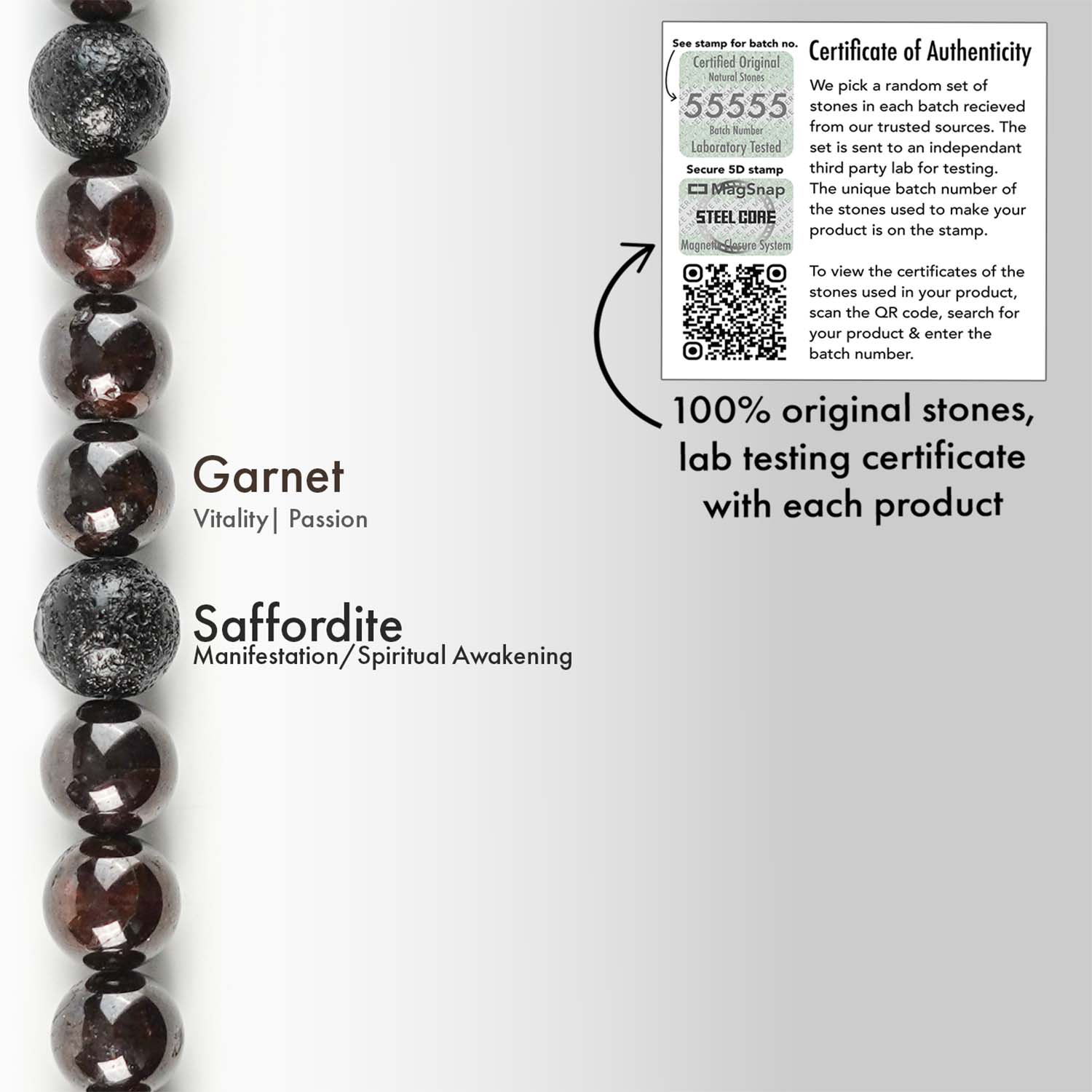 Sacred Saffordite & Garnet Natural Stone Bracelet With MagSnap2