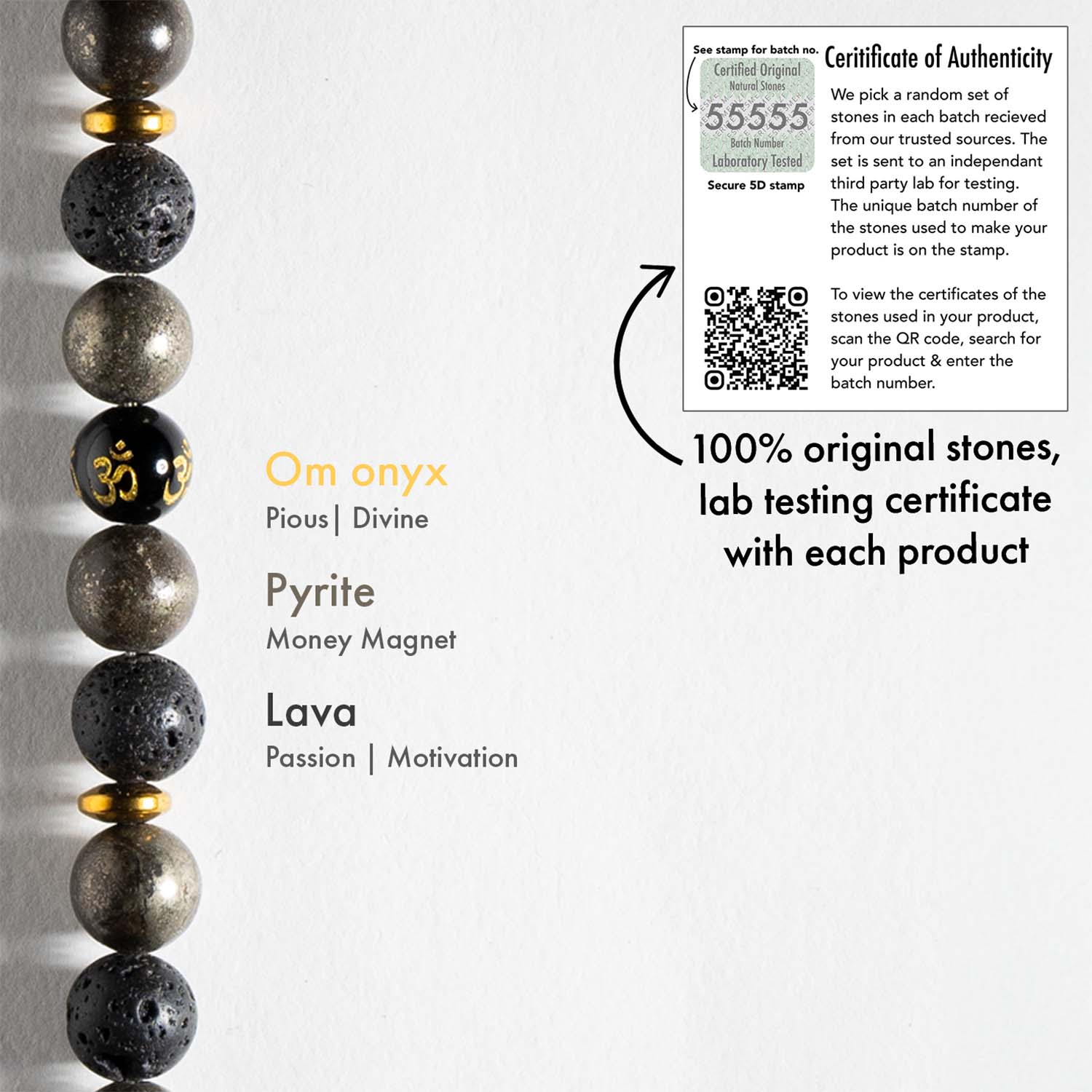 Spiritual Pyrite Natural Stone OM Elastic Bracelet