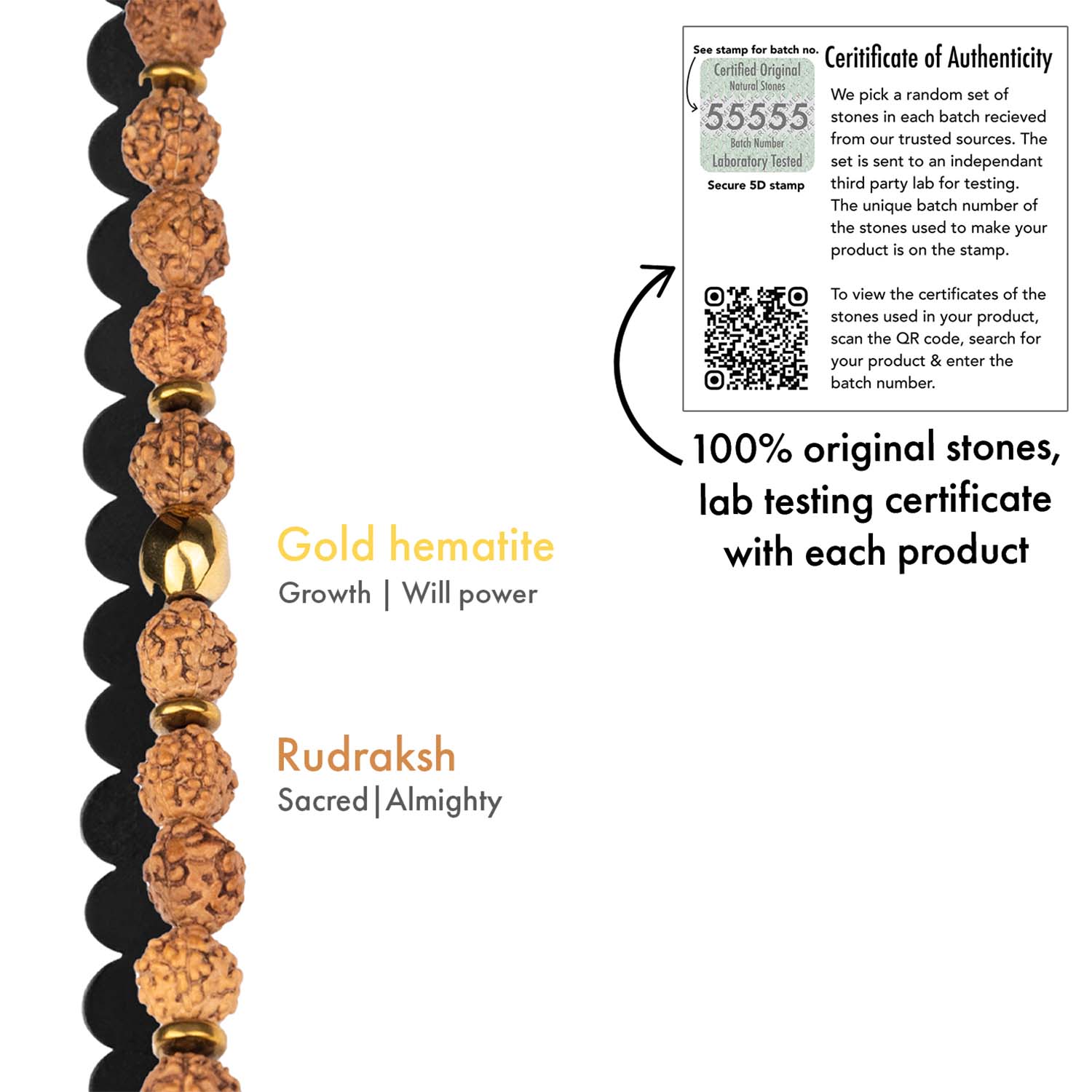 Spiritual Rudraksh Natural Stone Elastic Bracelet