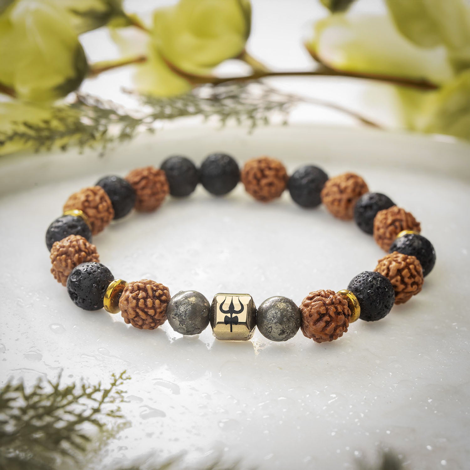 Spiritual Rudraksh Pyrite Trishul Elastic Bracelet