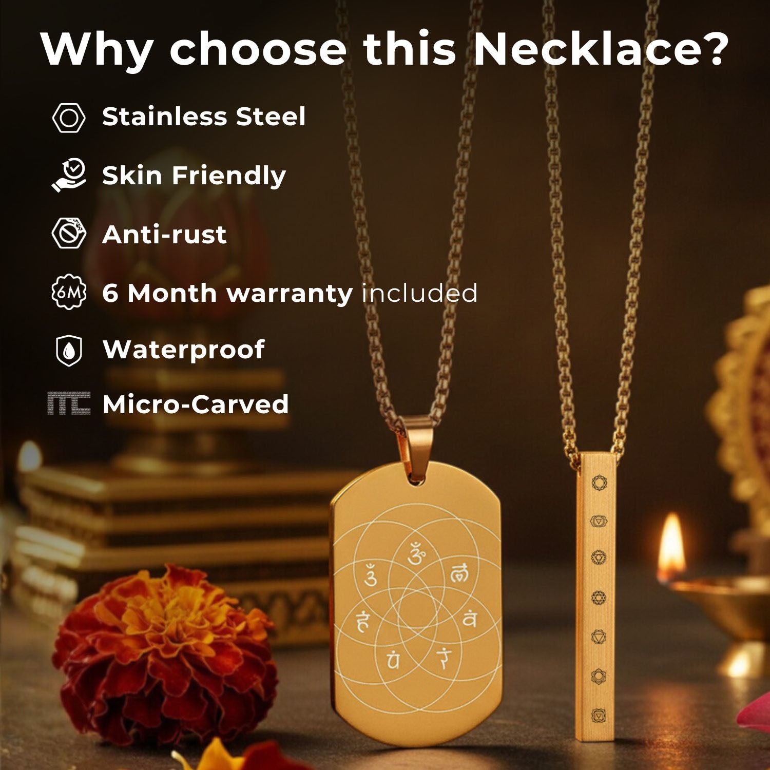 Ram MicroCarved Inlay Tag Necklace Silver