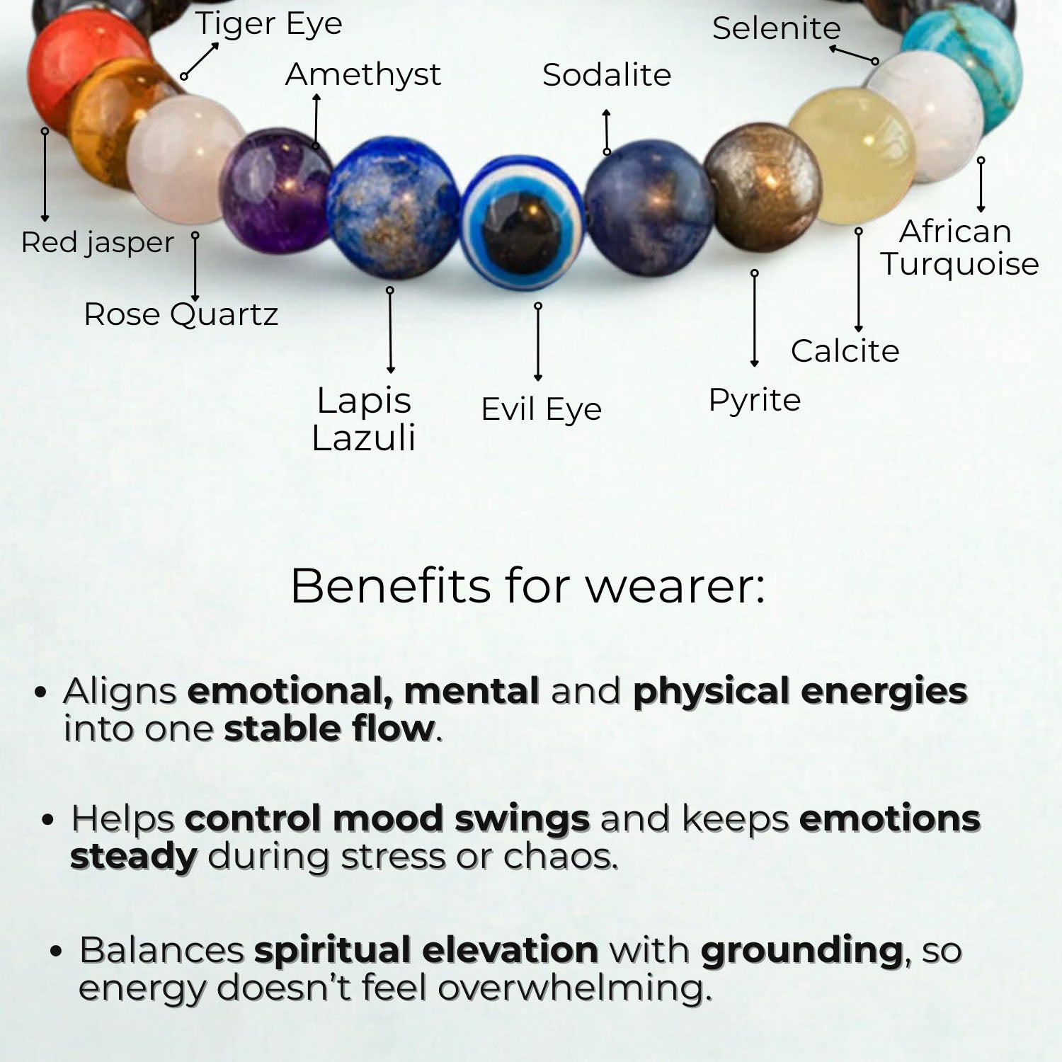 Strength Gloss Onyx 11 Chakra Natural Stone Bracelet with Magsnap 2