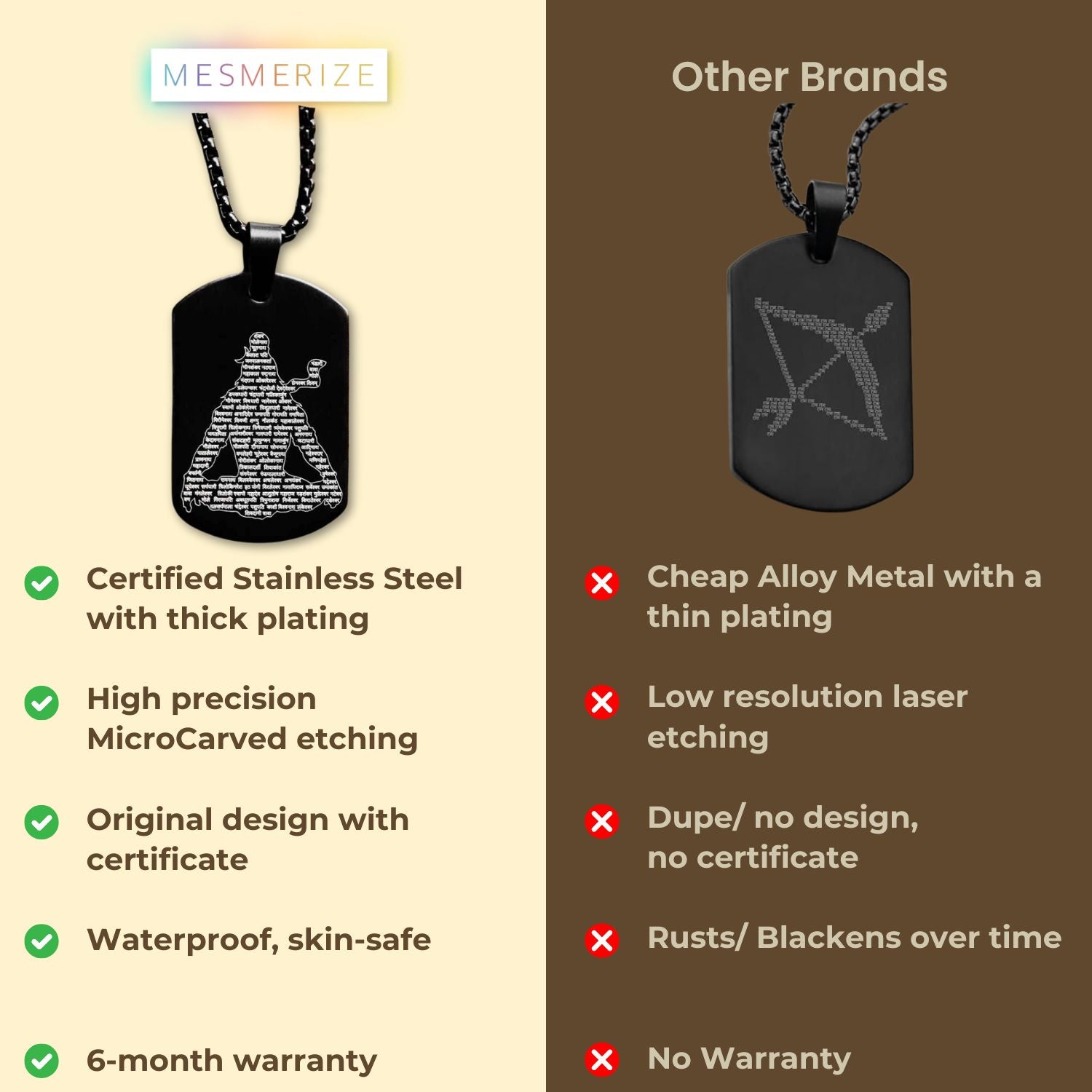 Mahadev Jyotirling MicroCarved Tag Necklace Silver