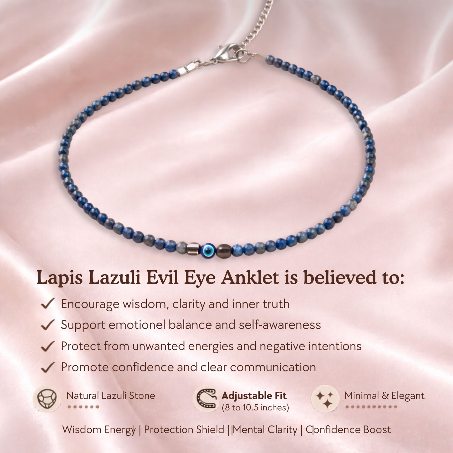 Wisdom Lapis Lazuli Evil Eye Adjustable Anklet
