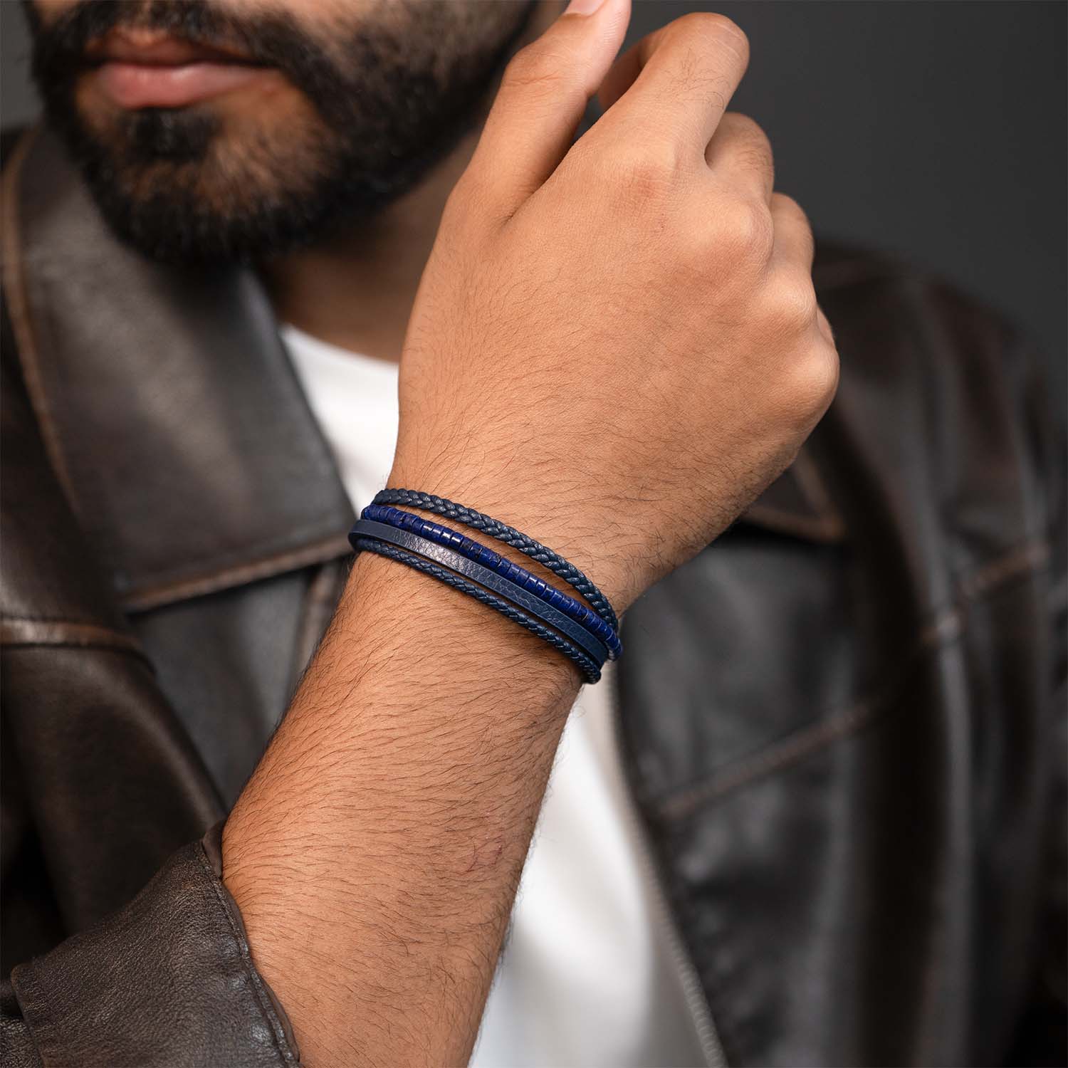 Wisdom Lapis Natural Stone Disc NeoLeather Bracelet With MagSlide