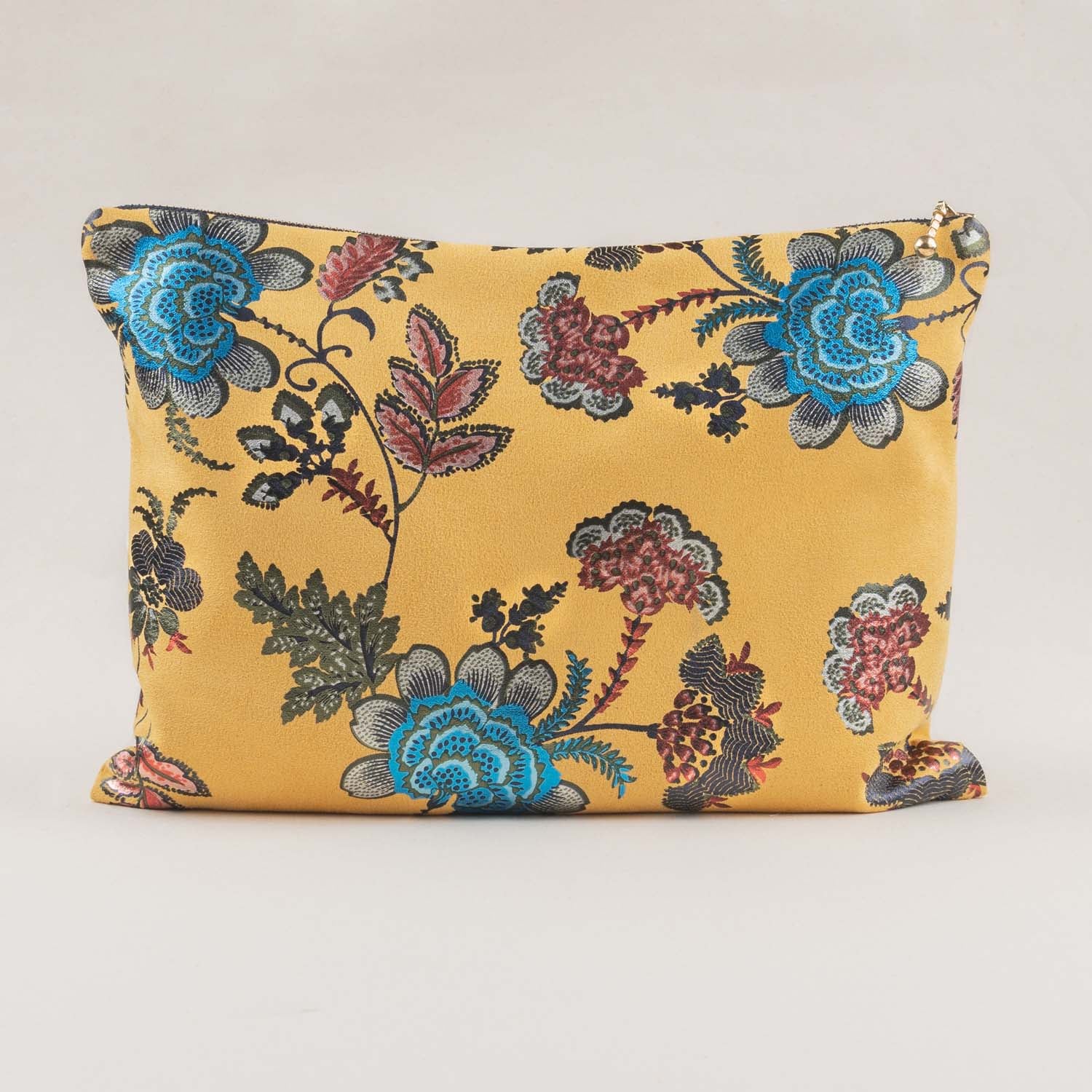 Travel Essentials Yellow Foil Print Suede Carry On Pouch