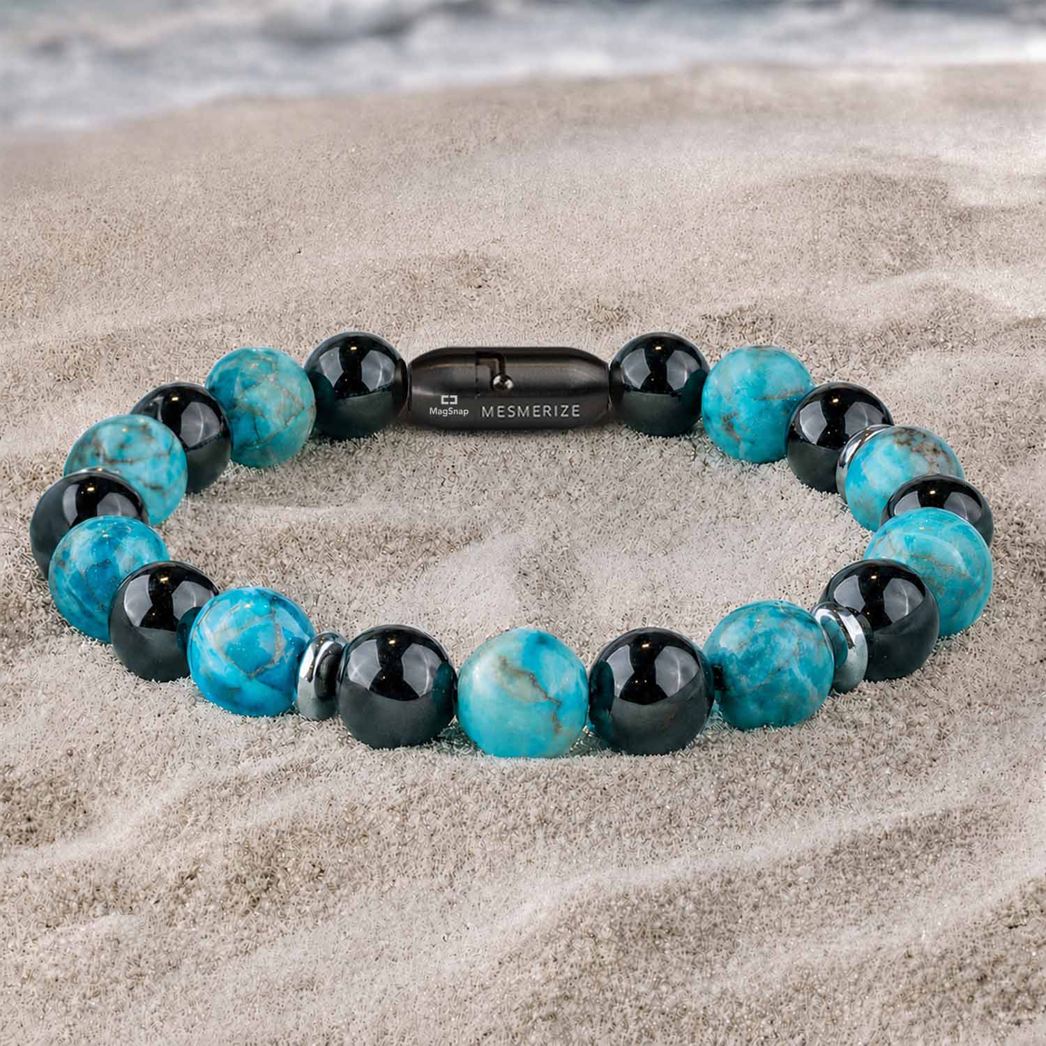 Harmonic African Turquoise & Black Obsidian Natural Stone Bracelet with Magsnap 2