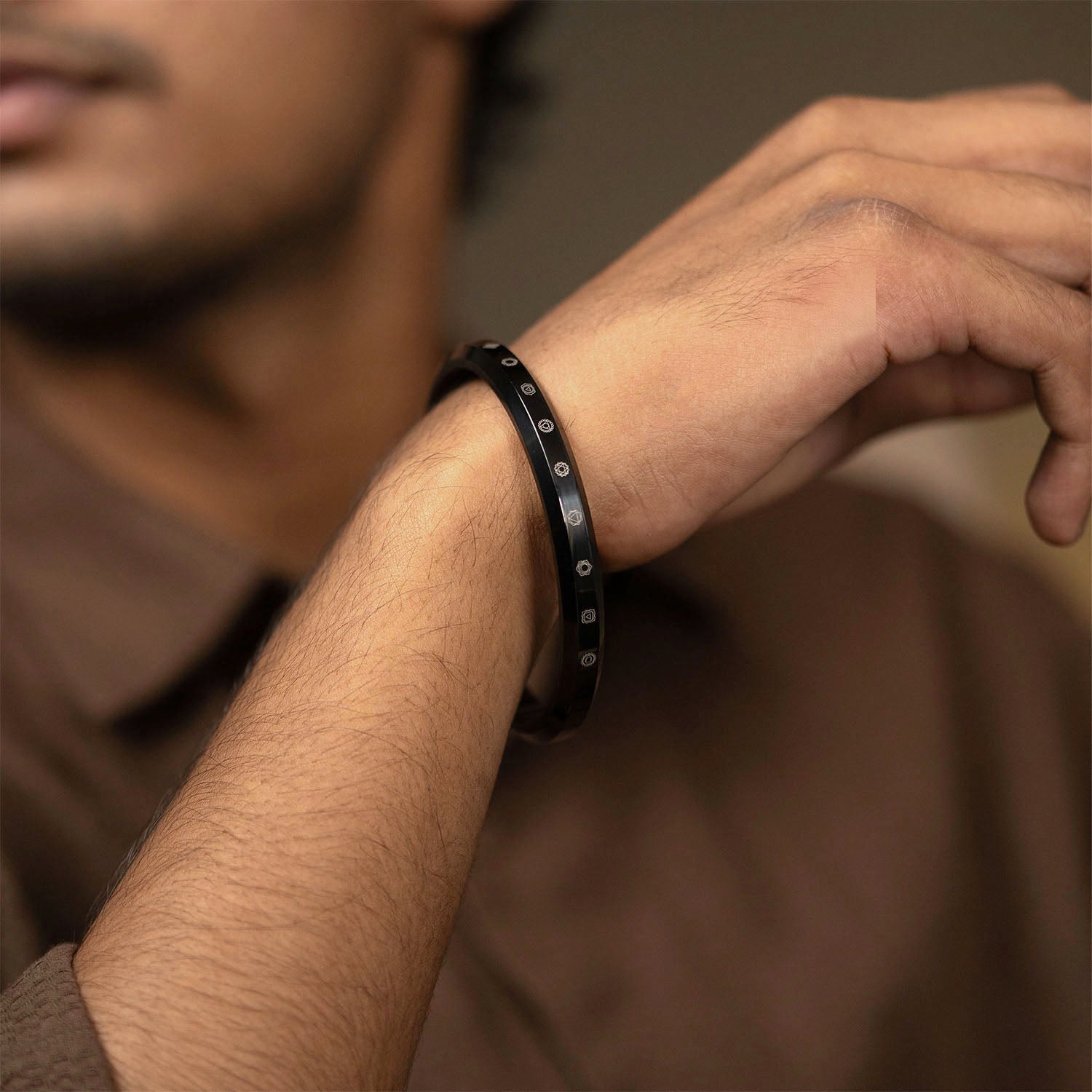 9 Chakra MicroCarved Round Kada Black