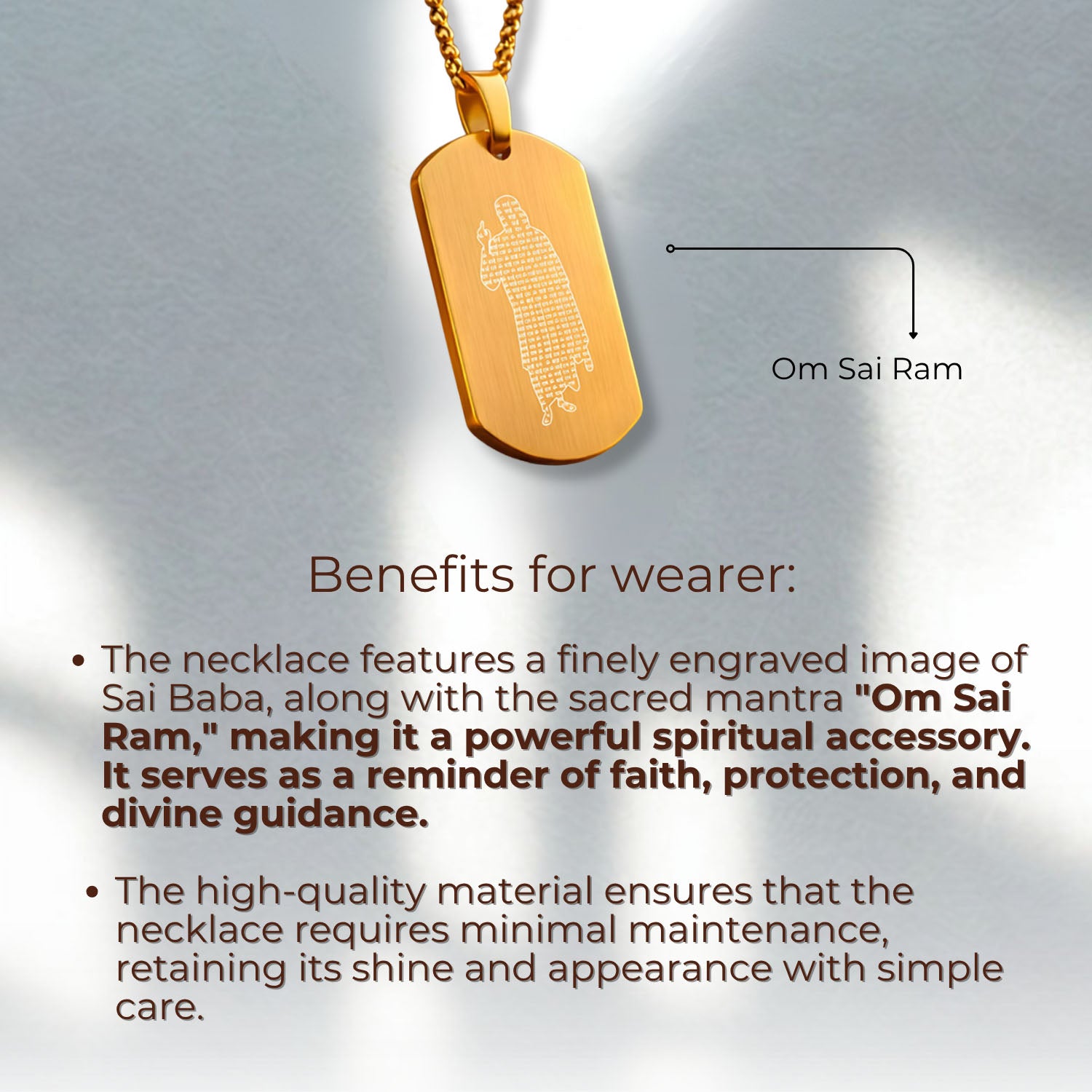 Om Sai Ram Inlay MicroCarved Tag Necklace Black